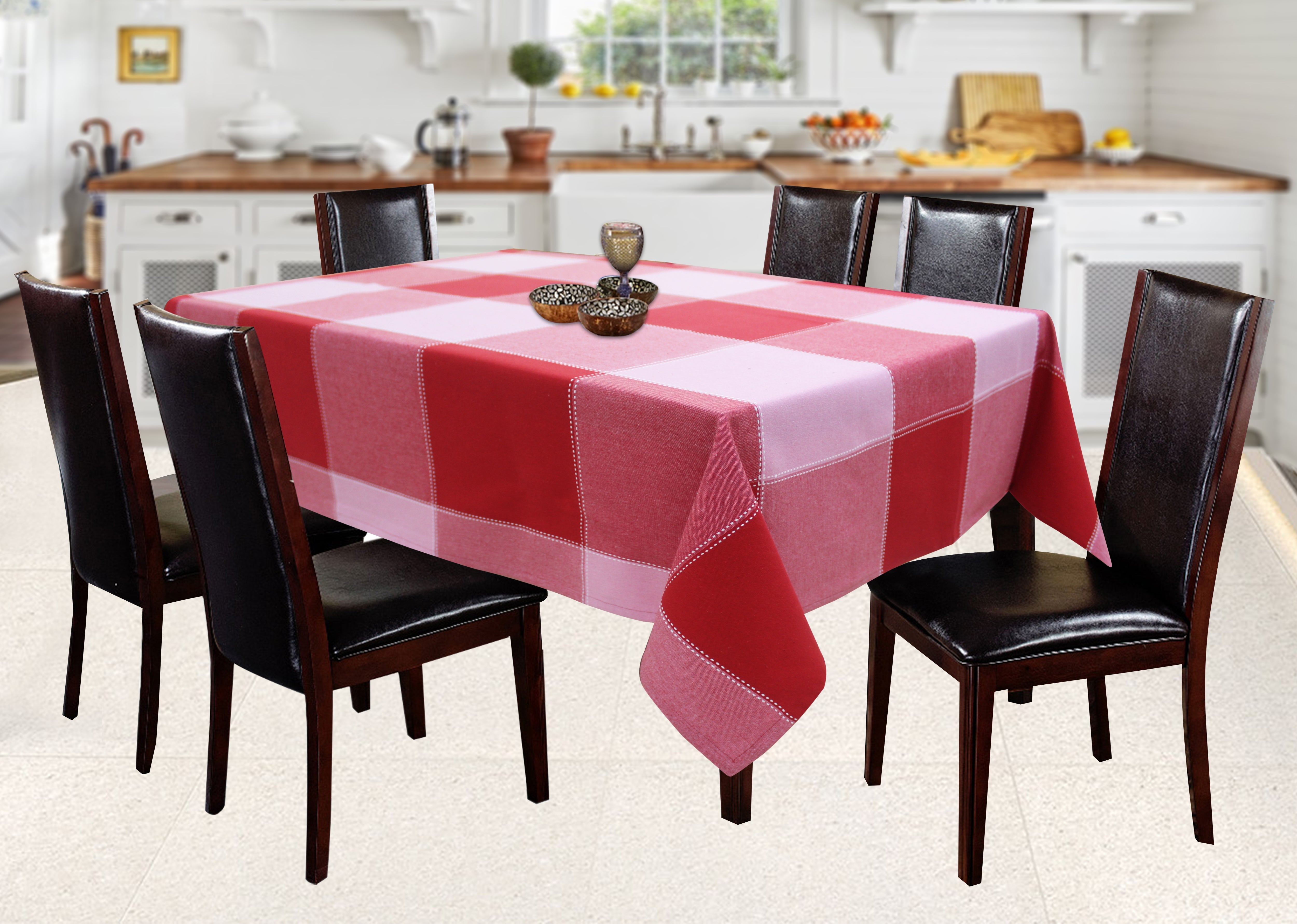Cotton 4 Way Dobby Red 8 Seater Table Cloths
