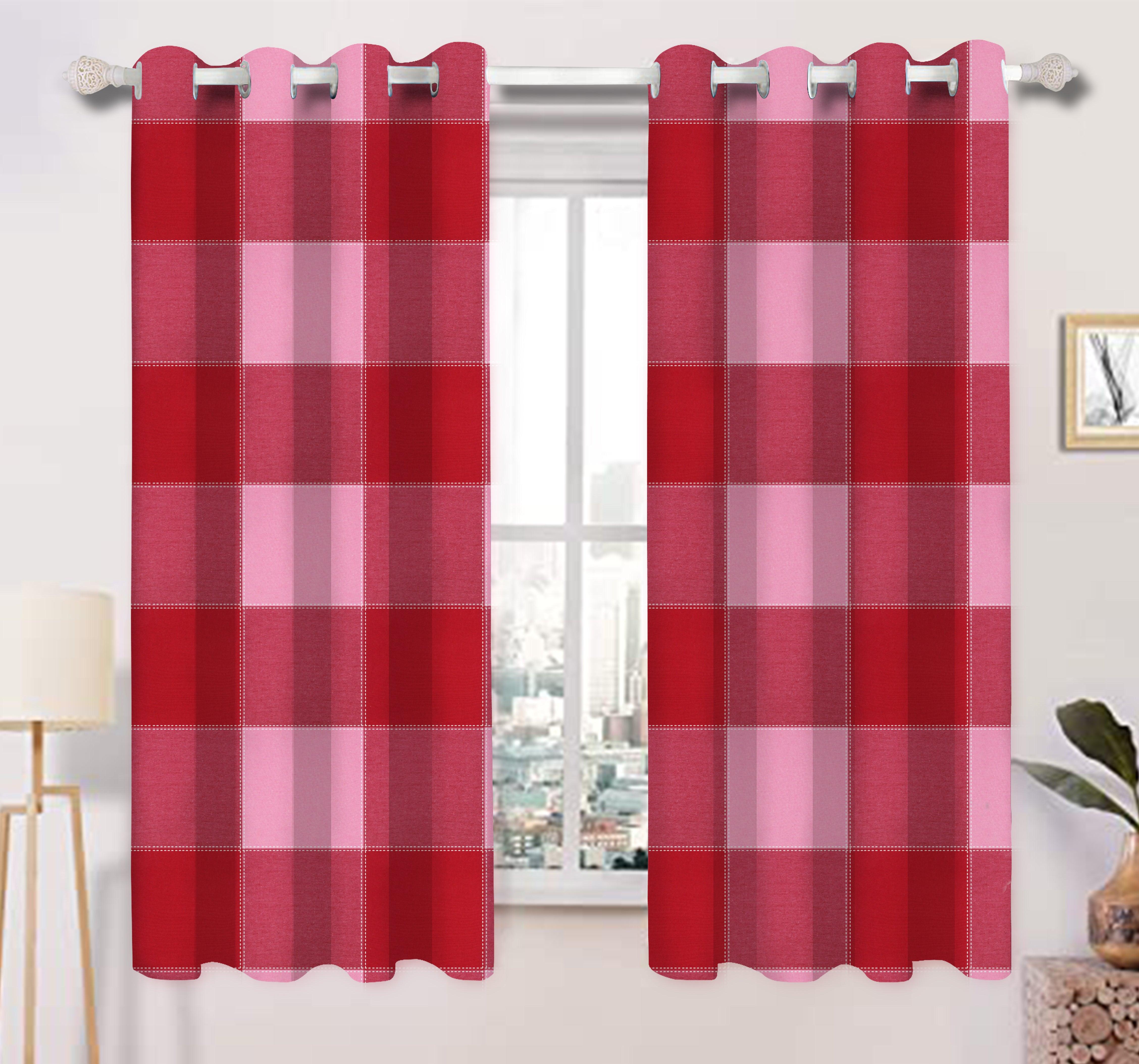 Cotton 4 Way Dobby Red 5ft Window Curtains Pack Of 2