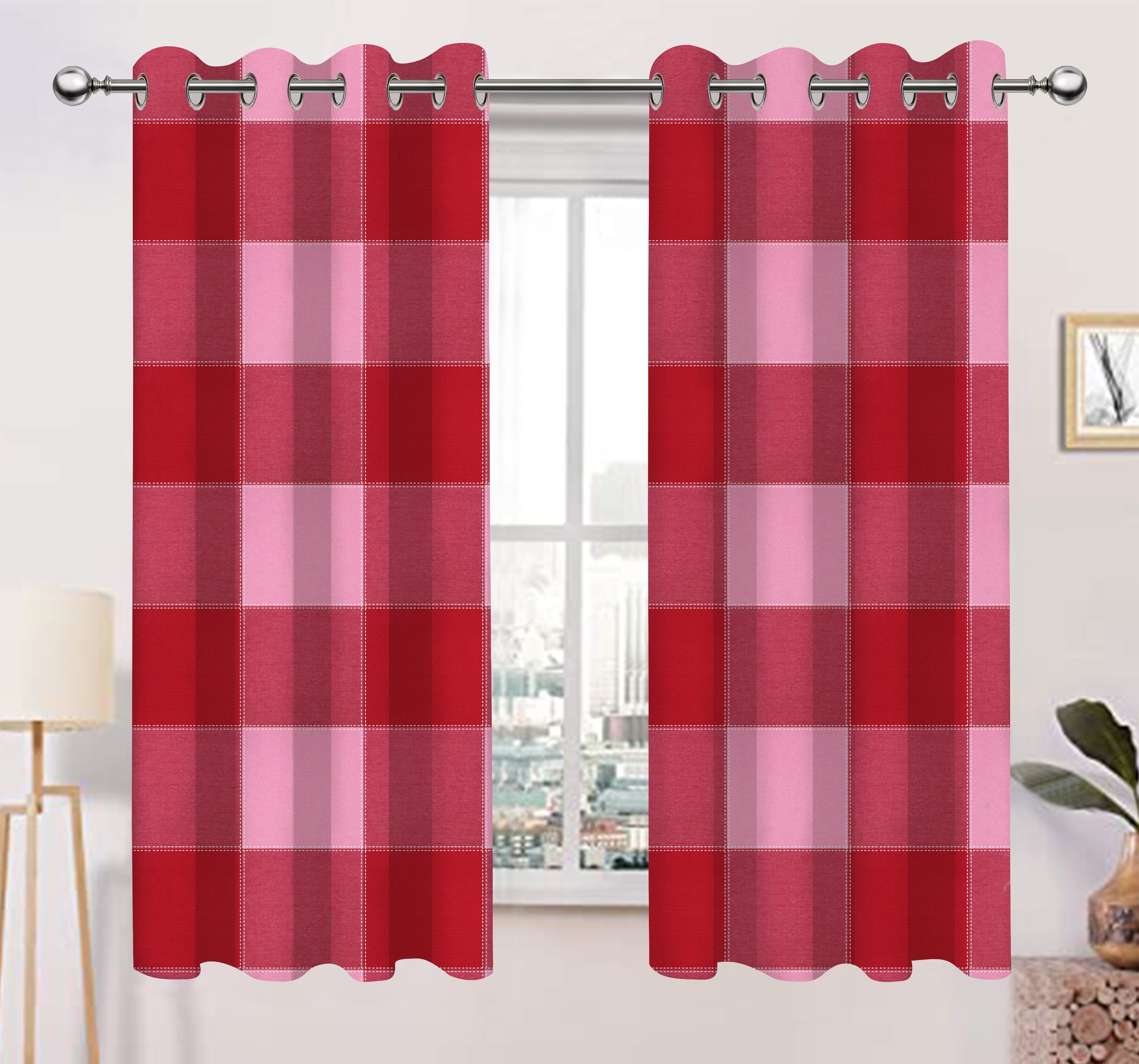 Cotton 4 Way Dobby Red 7ft Door Curtains Pack Of 2