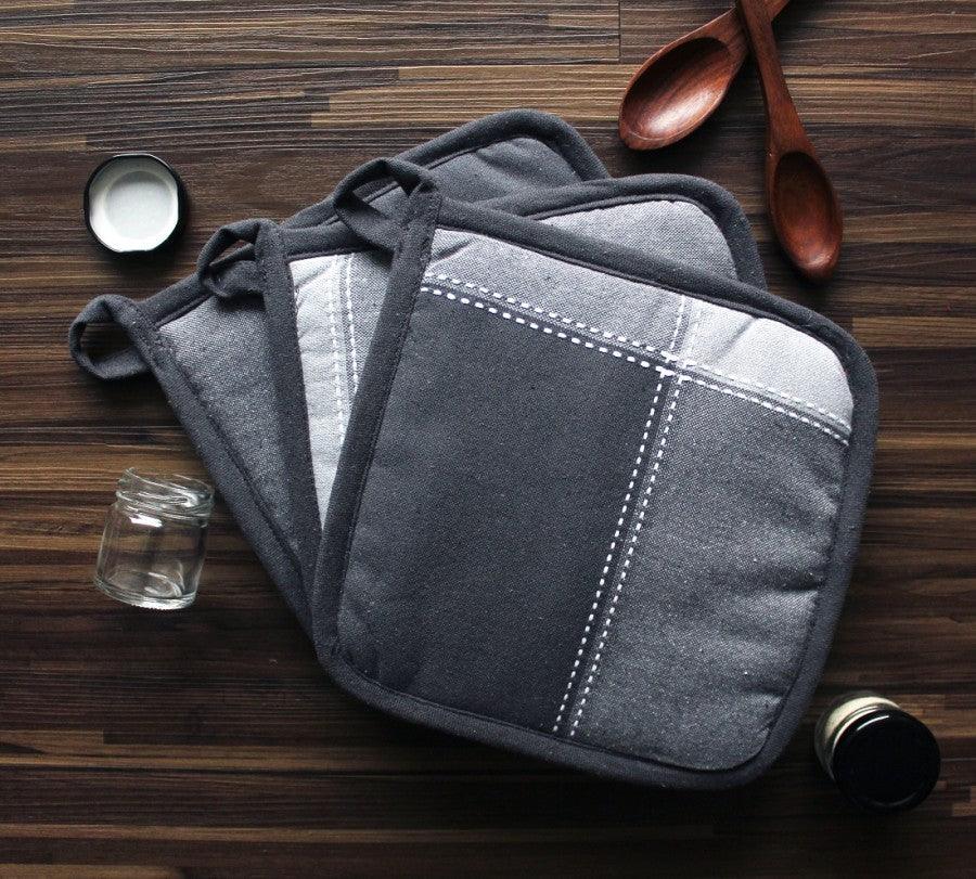 Cotton 4 Way Dobby Grey Pot Holders Pack Of 3