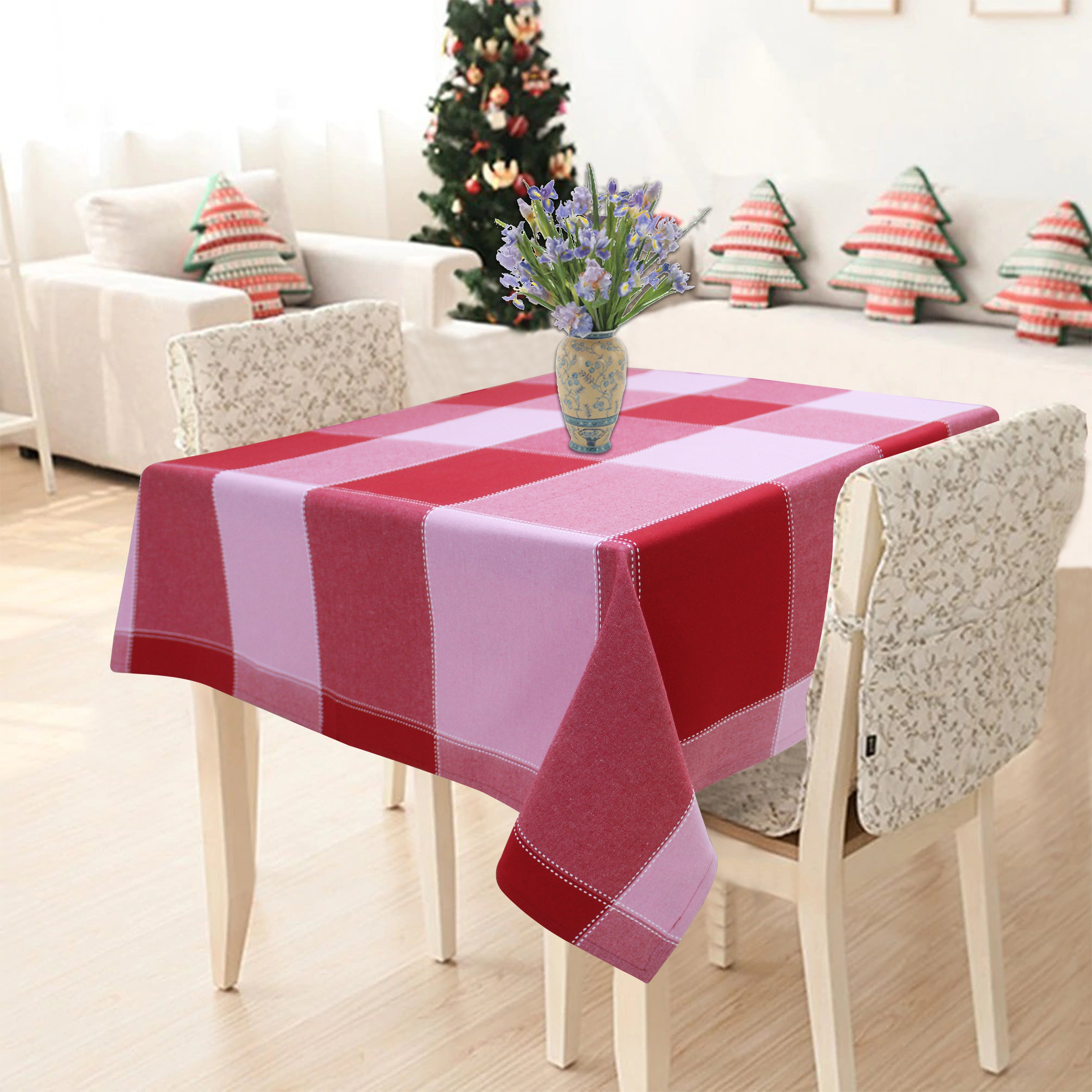Cotton 4 Way Dobby Red 6 Seater Table Cloths