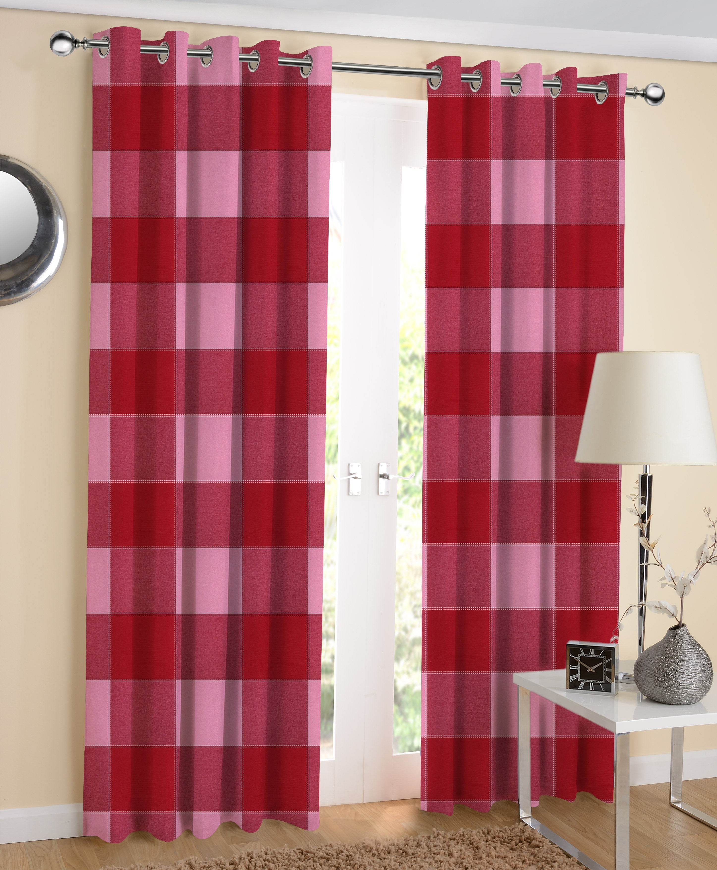 Cotton 4 Way Dobby Red 5ft Window Curtains Pack Of 2