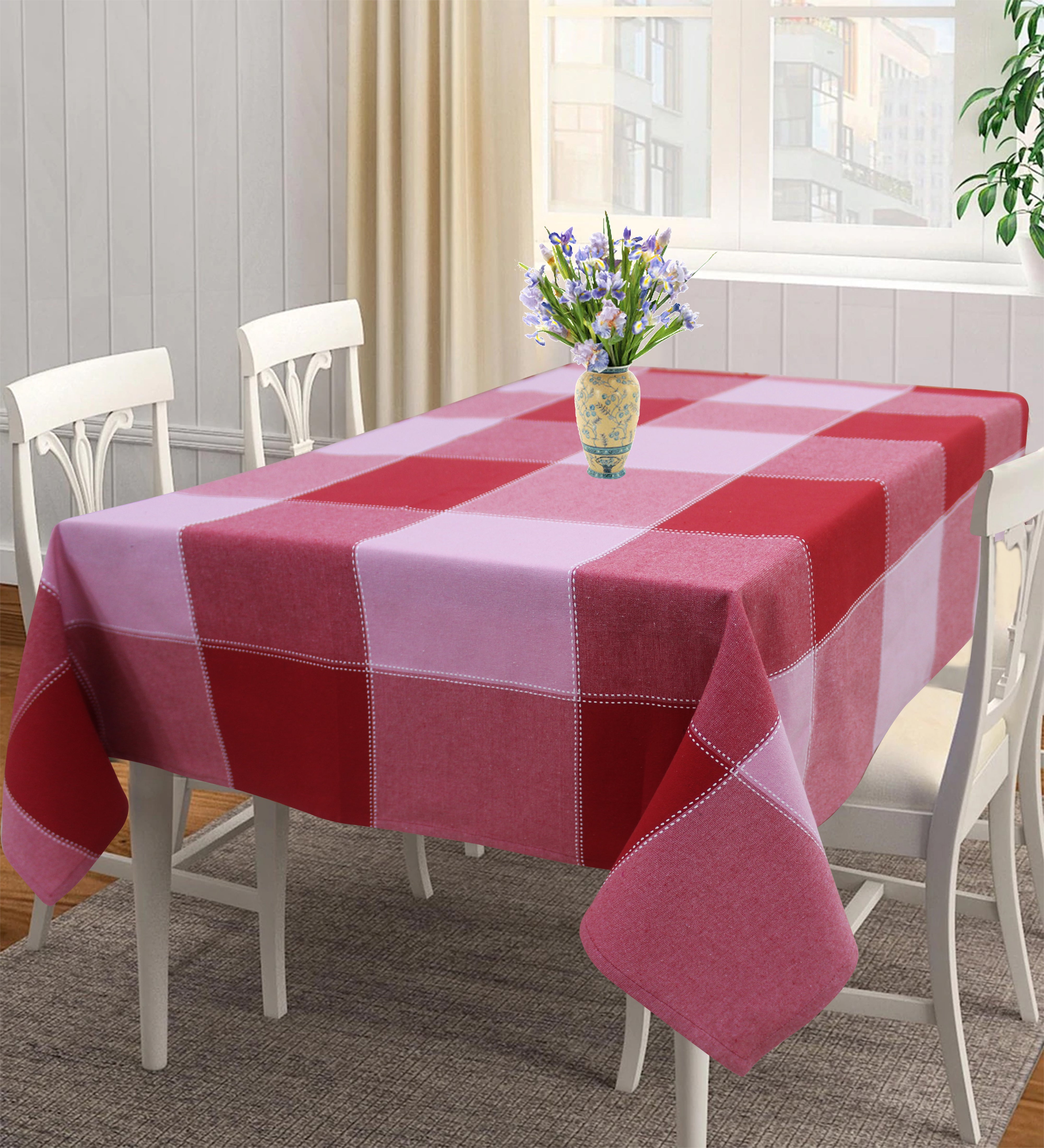 Cotton 4 Way Dobby Red 6 Seater Table Cloths