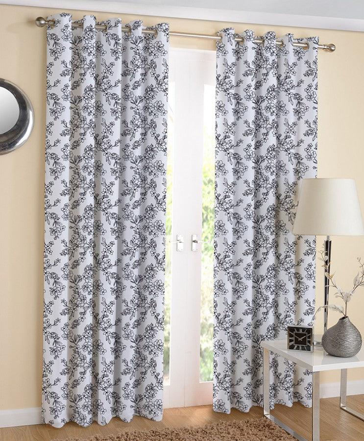 Cotton Pencil Flower 7ft Door Curtains Pack Of 2