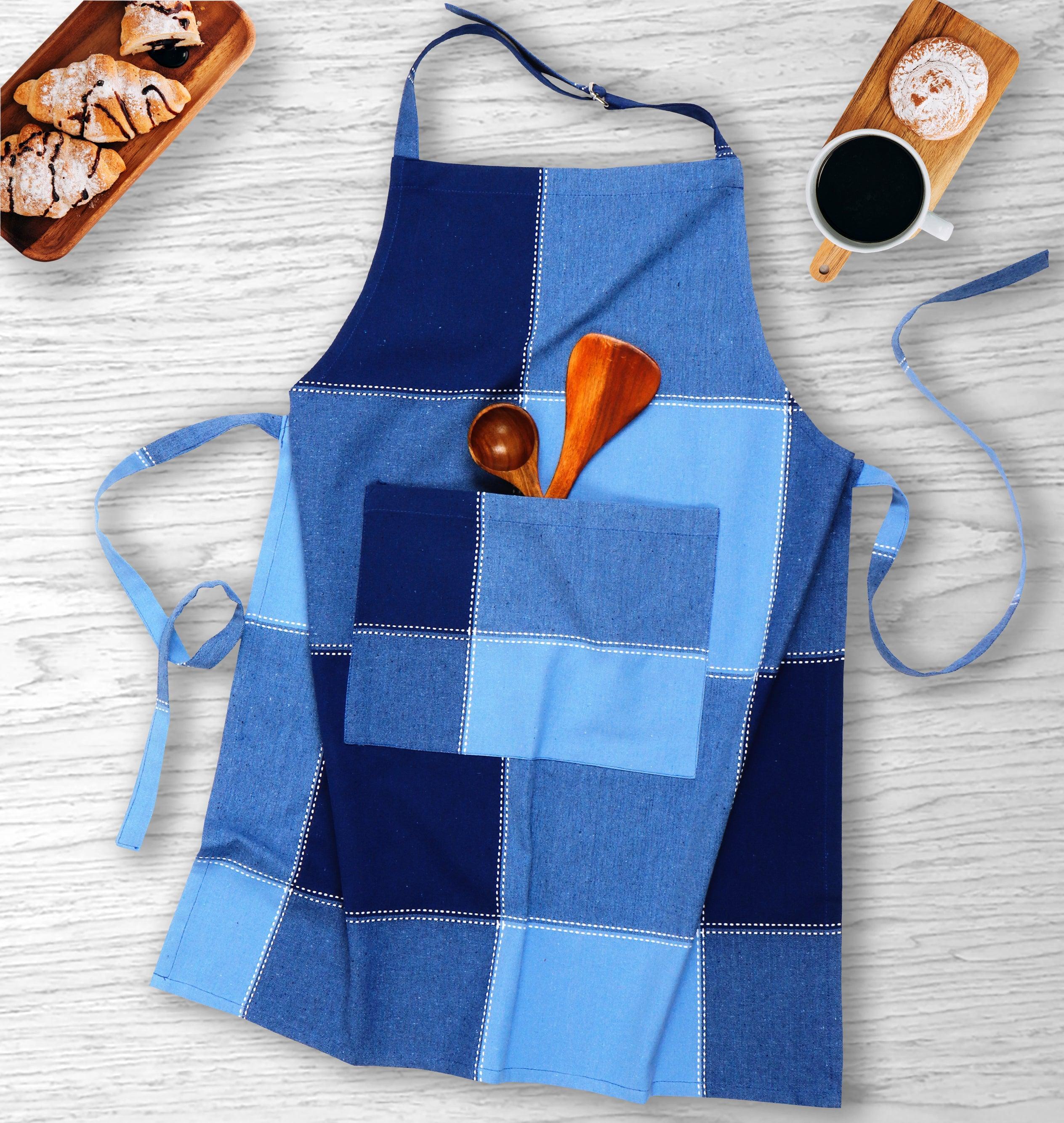Cotton 4 Way Dobby Blue Free Size Apron
