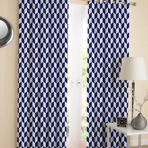 Cotton Classic Diamond Royal Blue 7ft Door Curtains Pack Of 2 freeshipping - Airwill