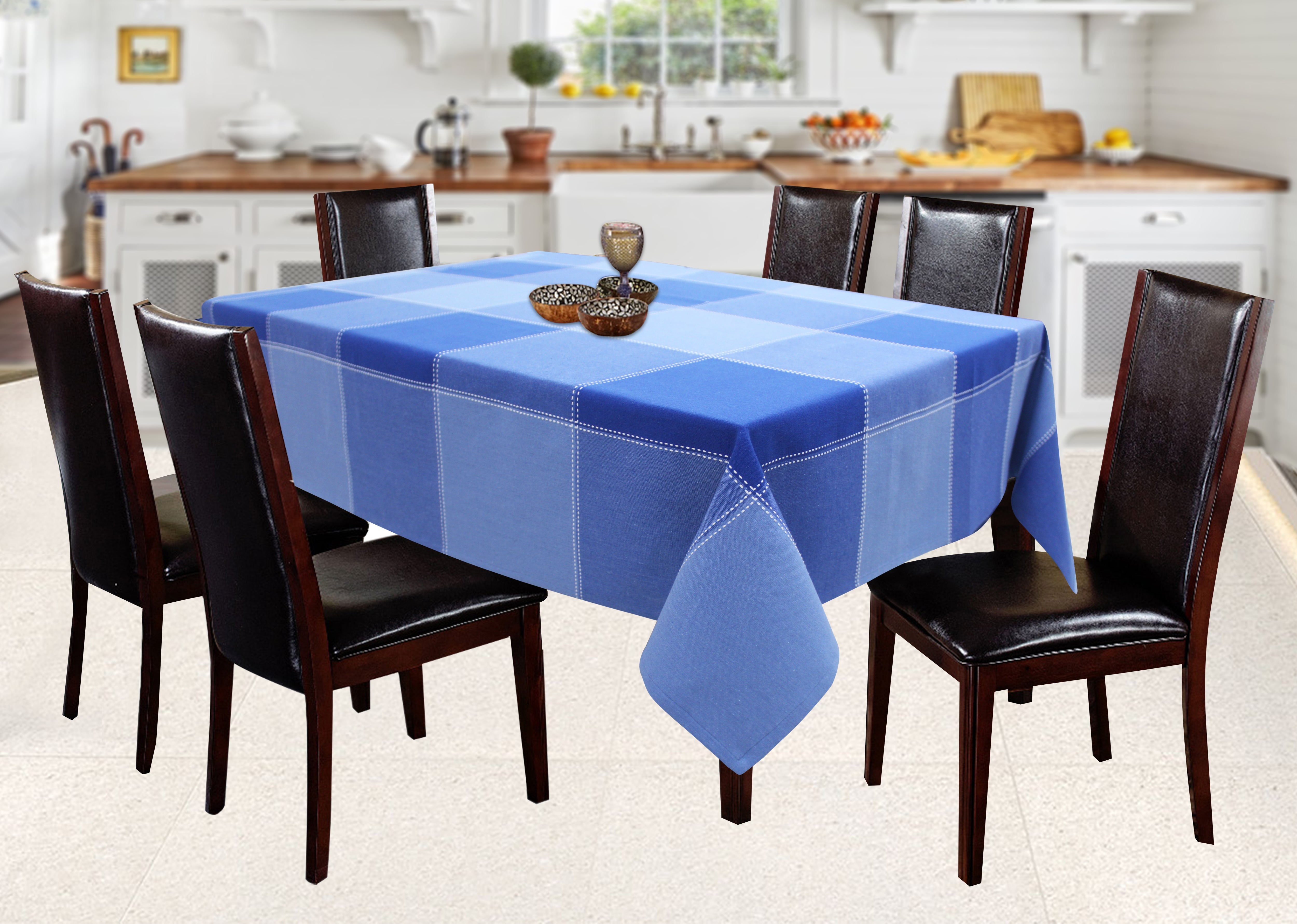 Cotton 4 Way Dobby Blue 4 Seater Table Cloths