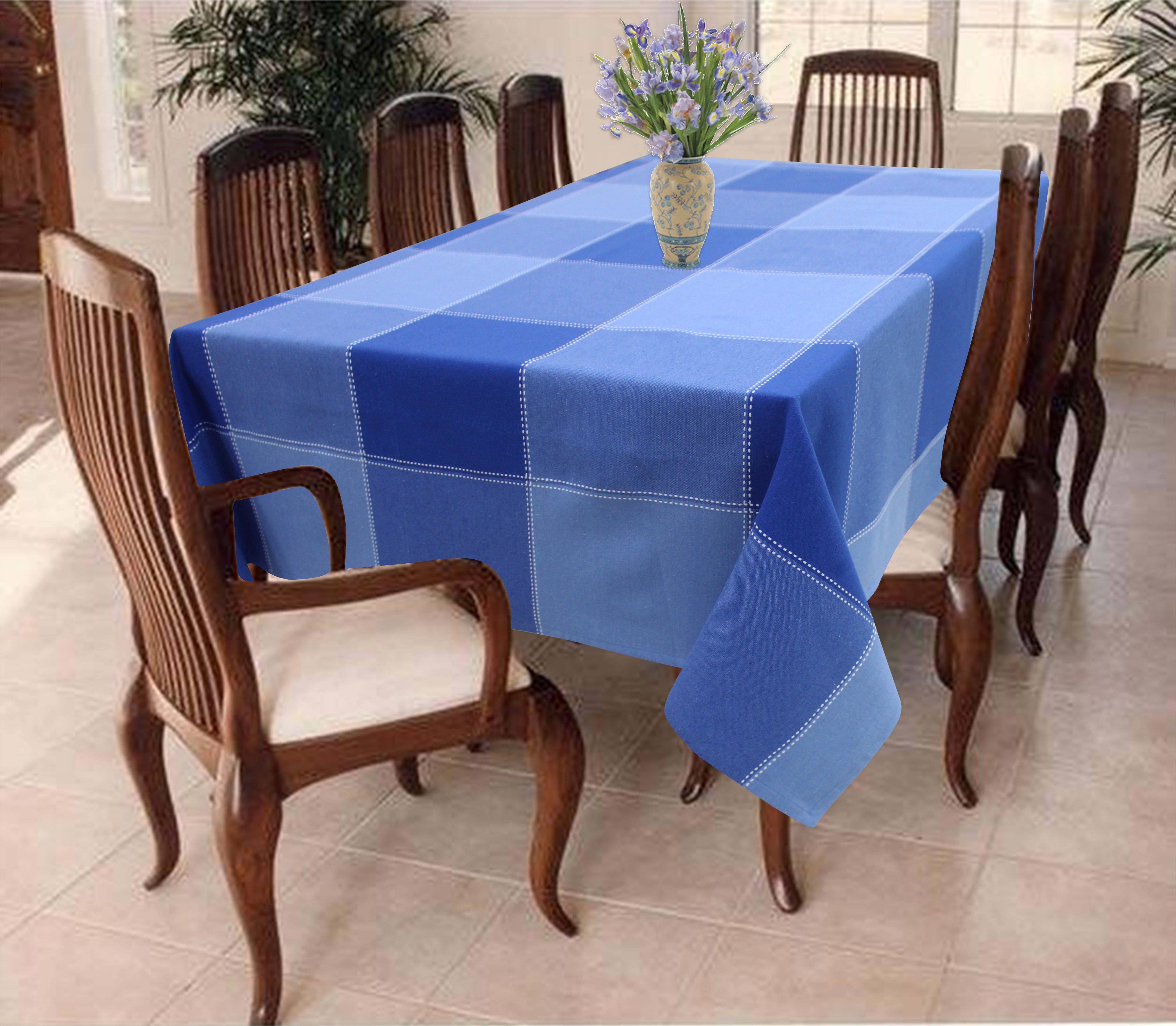 Cotton 4 Way Dobby Blue 6 Seater Table Cloths