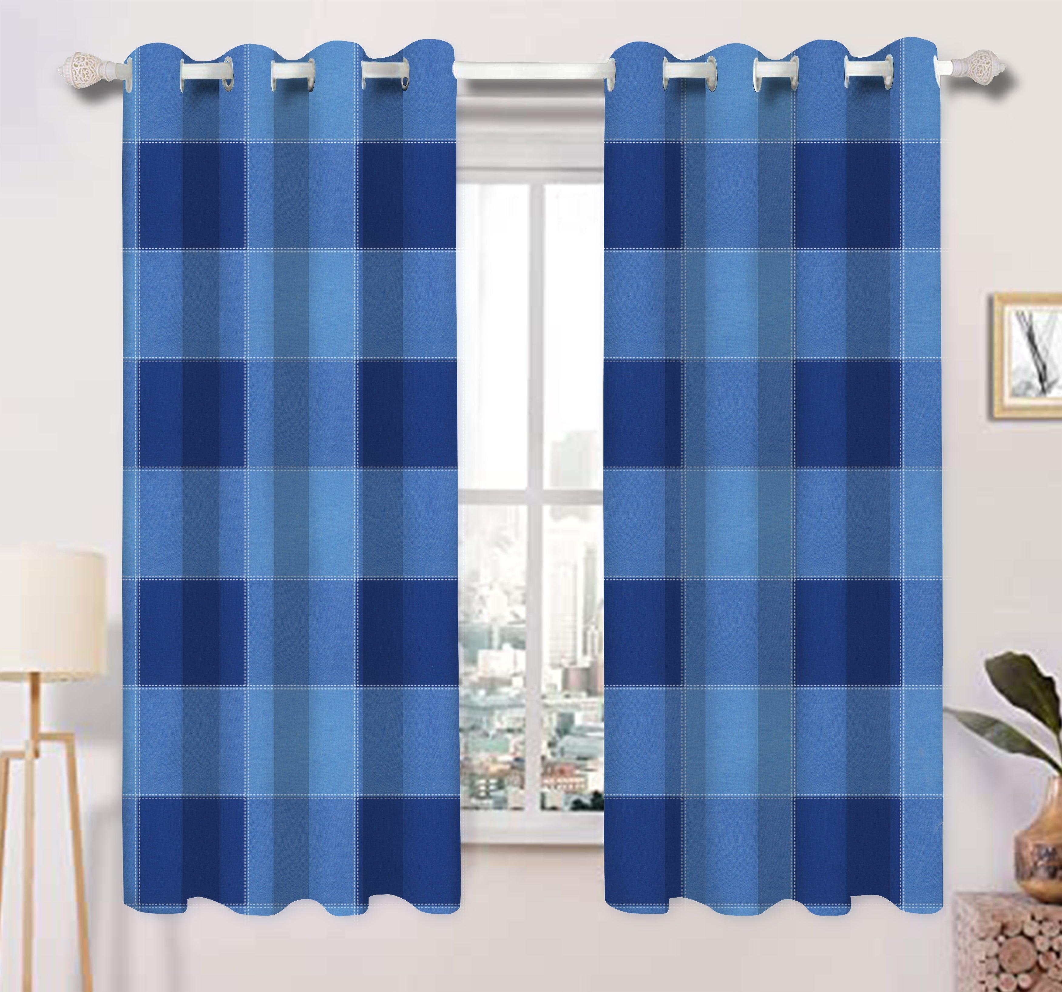 Cotton 4 Way Dobby Blue 5ft Window Curtains Pack Of 2