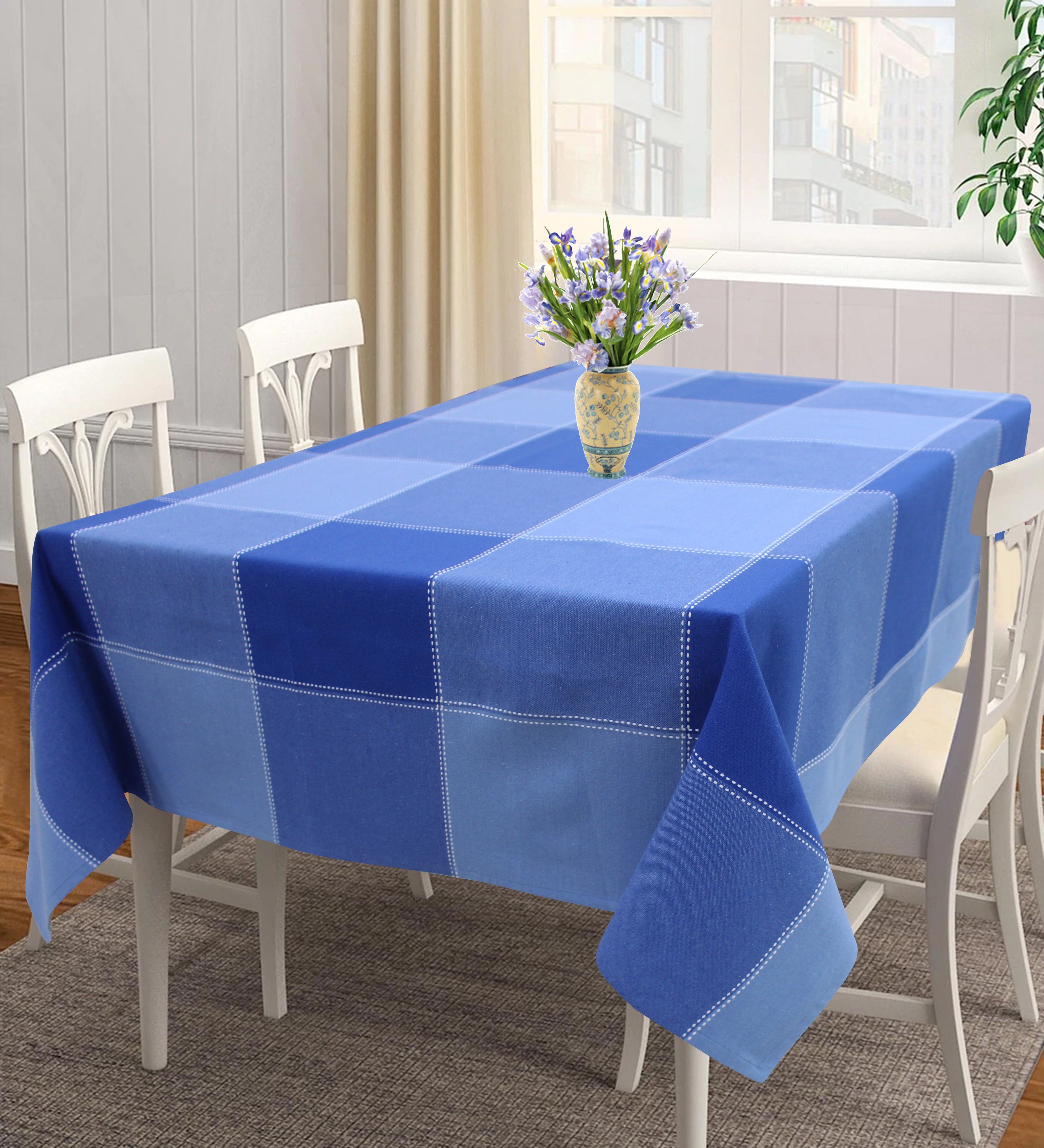Cotton 4 Way Dobby Blue 8 Seater Table Cloths