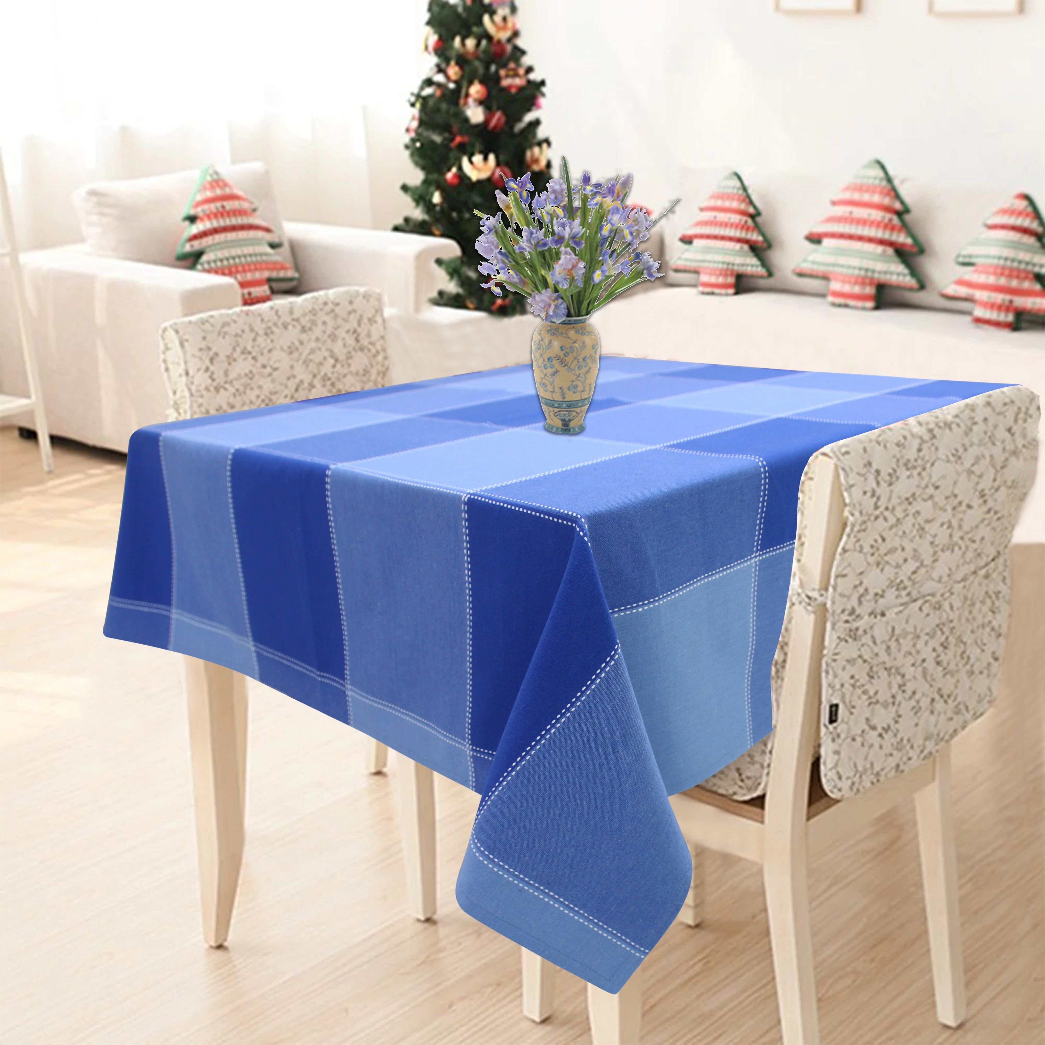 Cotton 4 Way Dobby Blue 4 Seater Table Cloths