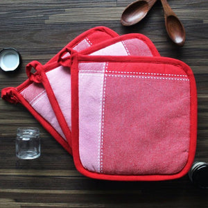 Cotton 4 Way Dobby Red Pot Holders Pack Of 3 freeshipping - Airwill