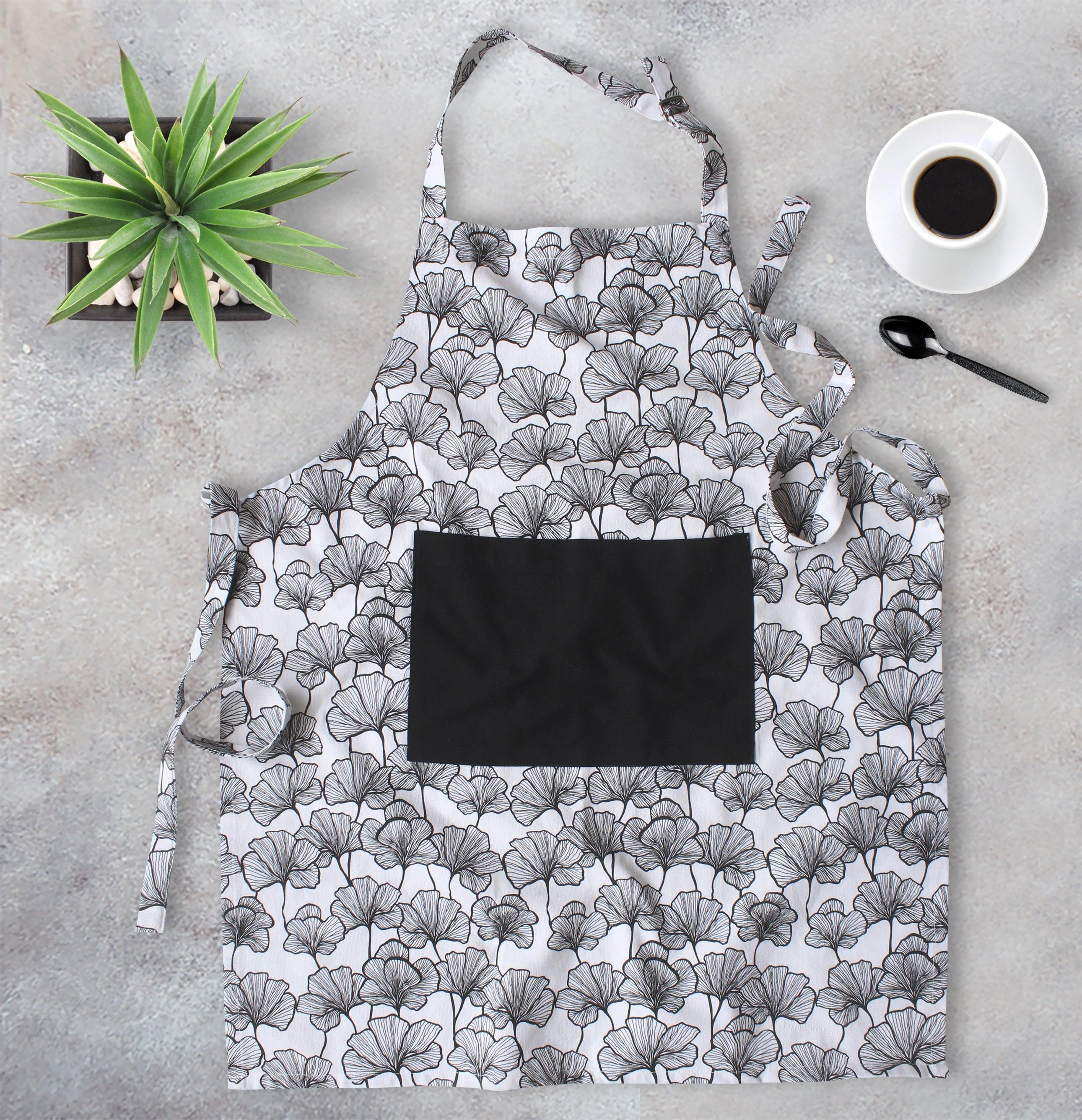 Cotton Single Leaf Black With Solid Pocket Free Size Apron