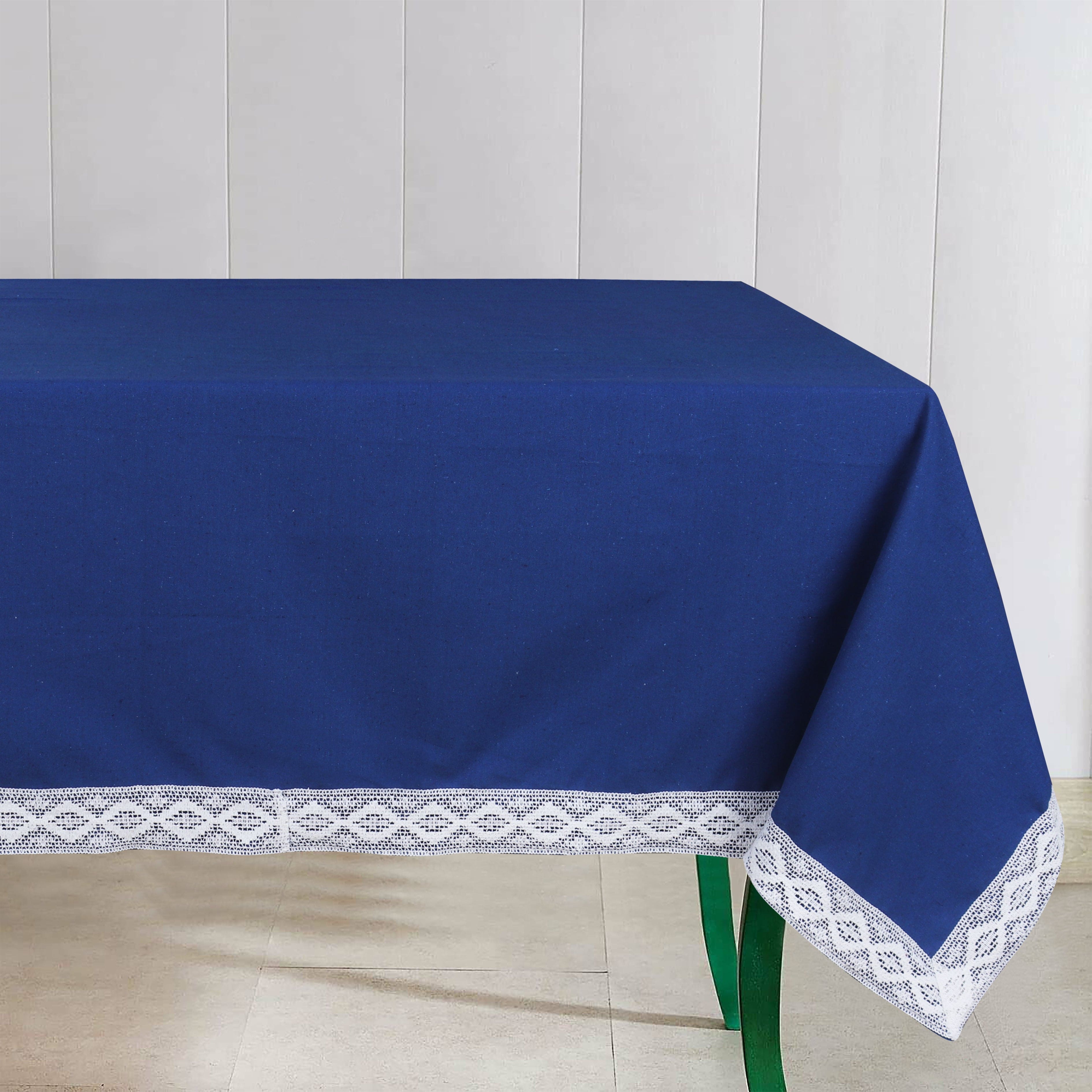 Cotton Blue With Lace Attached Border 2 Seaters Table Cloths
