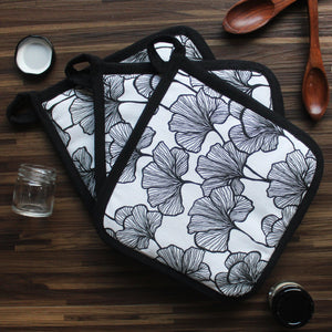 Cotton Single Leaf Black Pot Holders Pack Of 3 freeshipping - Airwill