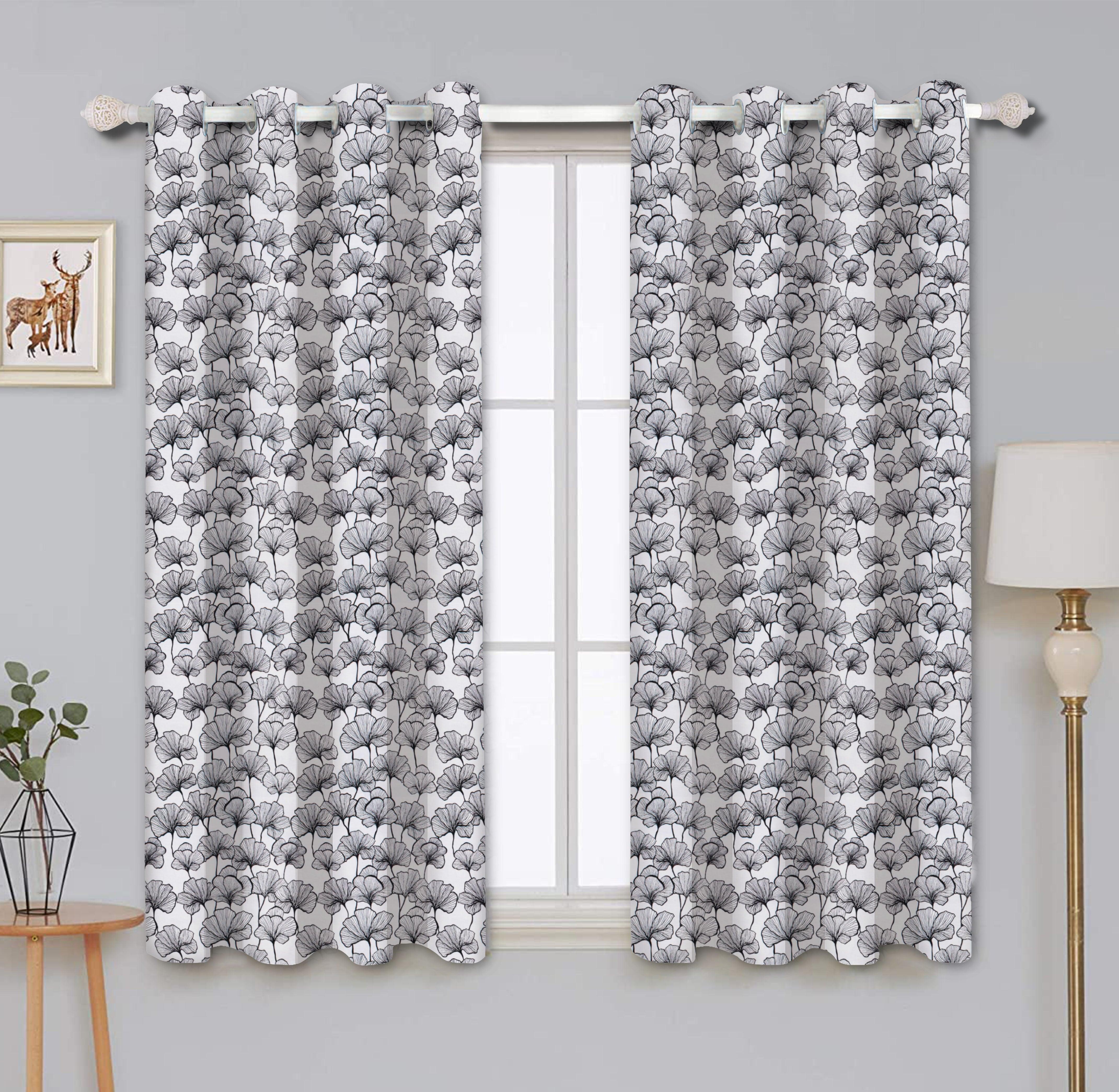 Cotton Single Leaf Black 5ft Window Curtains Pack Of 2