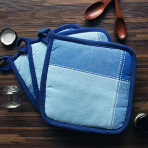 Cotton 4 Way Dobby Blue Pot Holders Pack Of 3