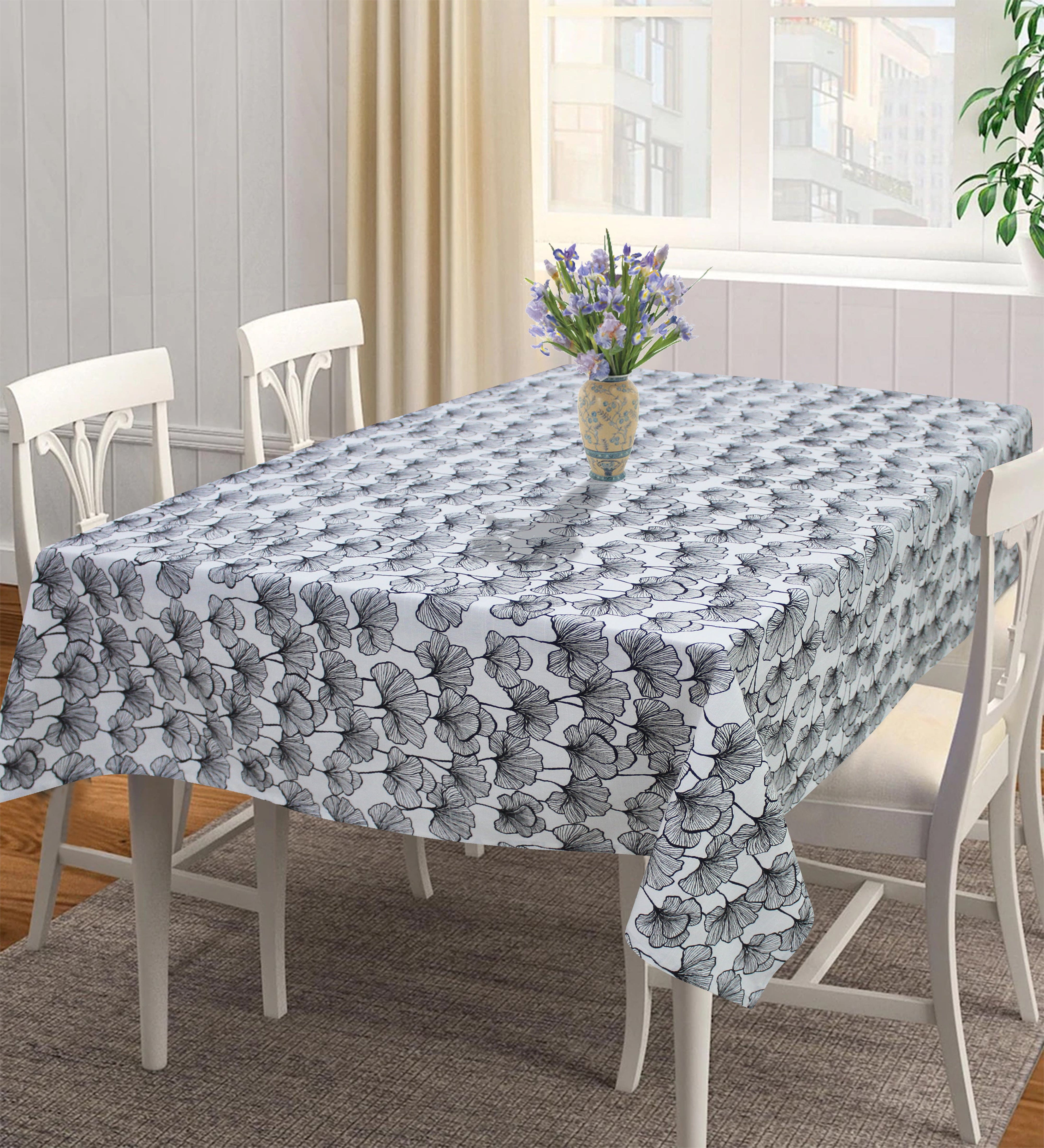 Cotton Single Leaf Black 6 Seater Table Cloths