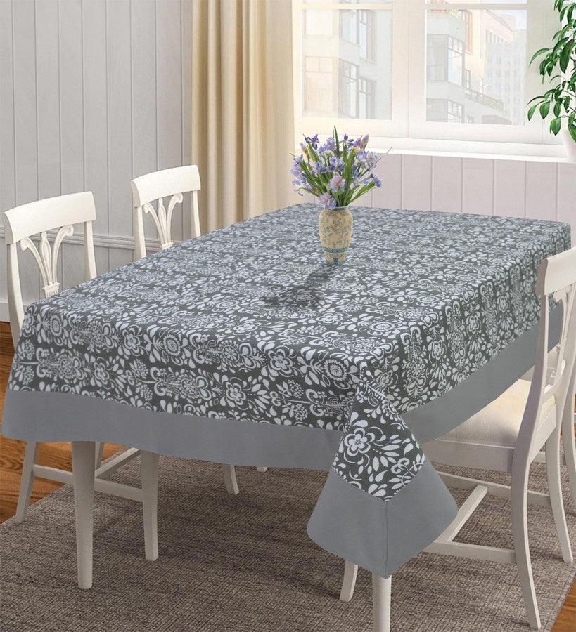 Cotton Grey Damask with Plain Border 4 Seater Table Cloths