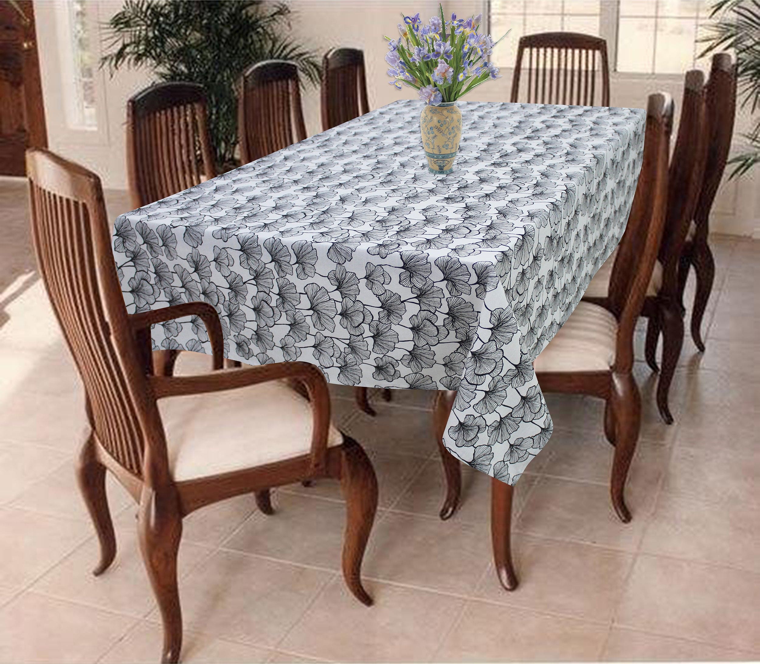 Cotton Single Leaf Black 6 Seater Table Cloths