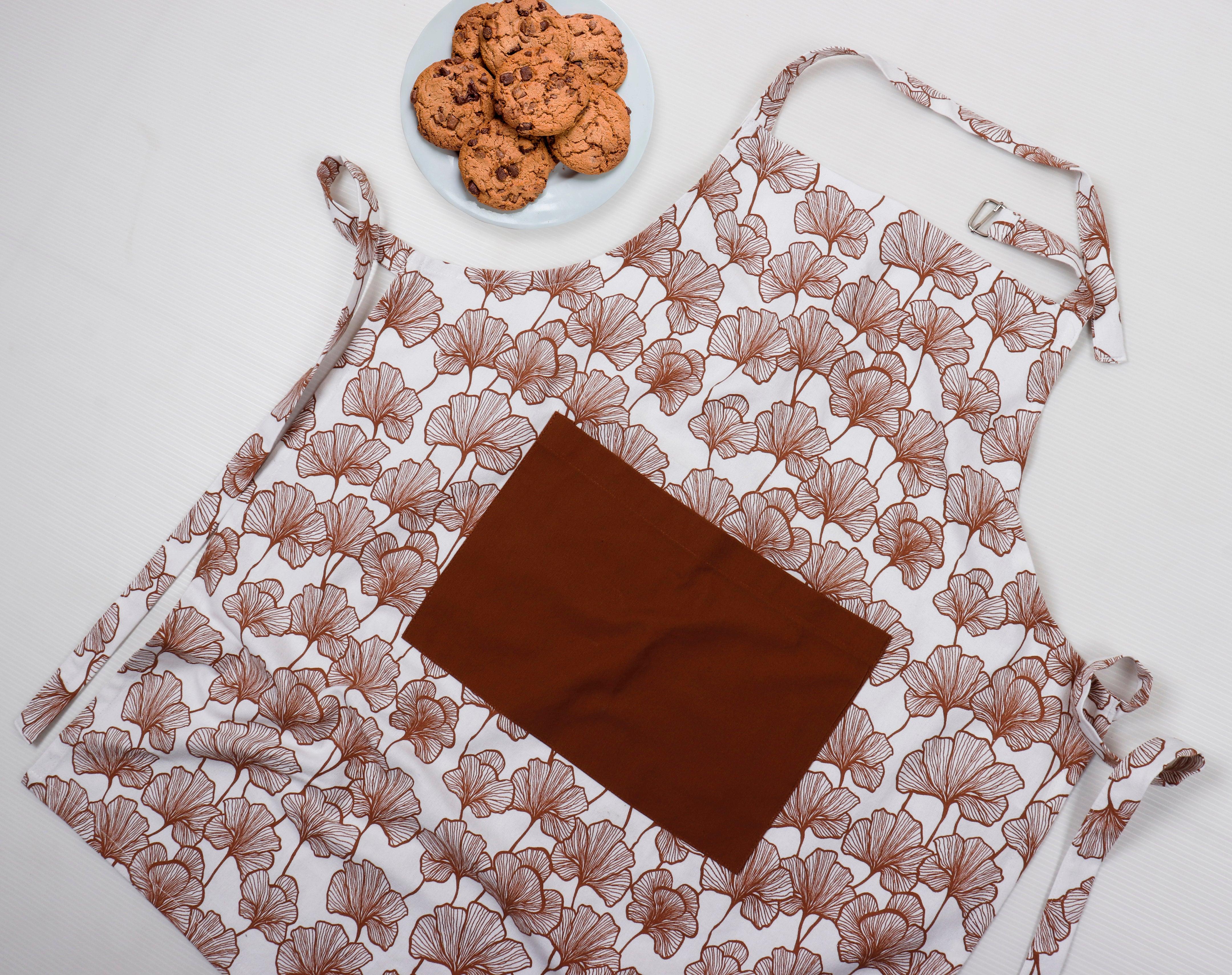 Cotton Single Leaf Brown With Solid Pocket Free Size Apron