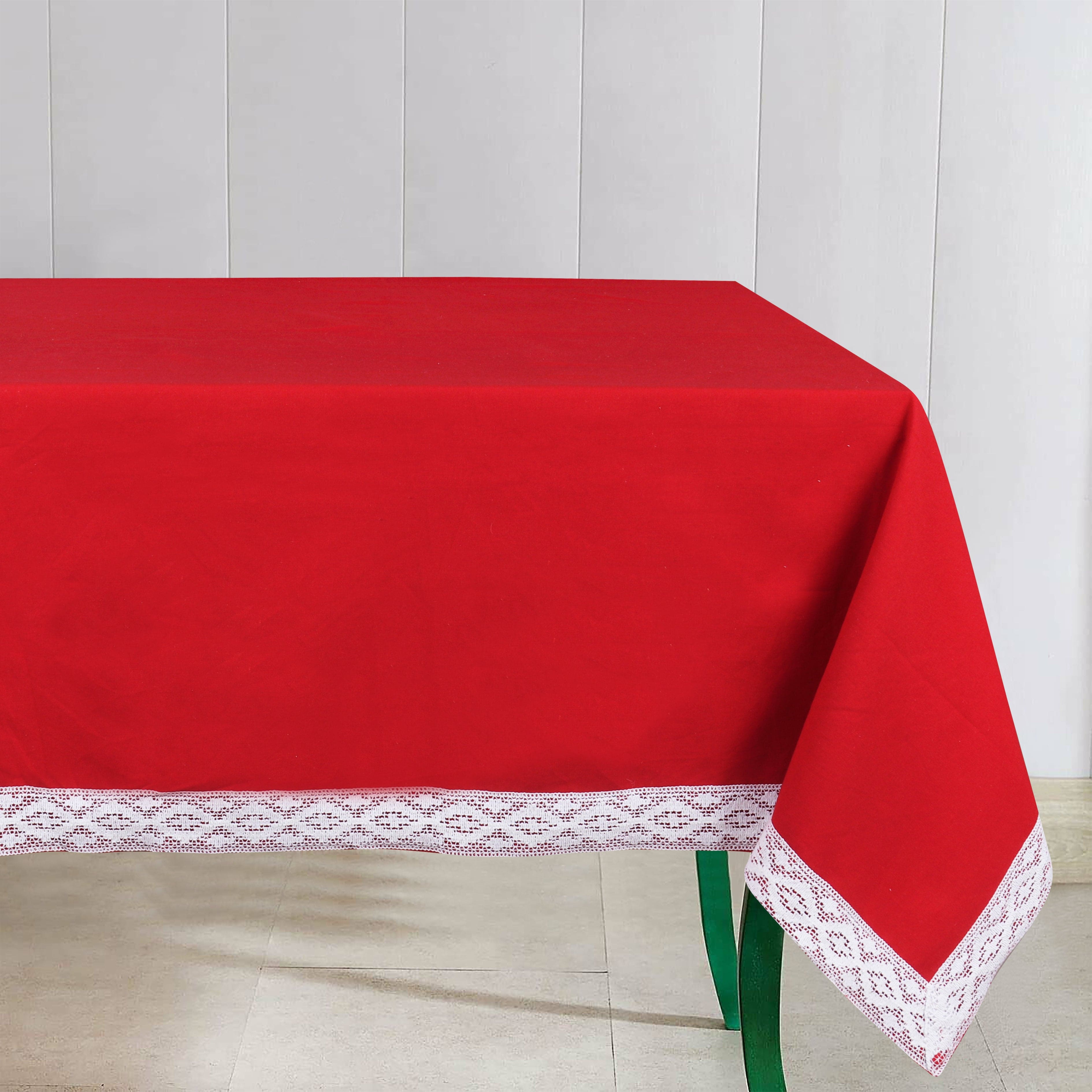 Cotton Red With Lace Attached Border 2 Seaters Table Cloths