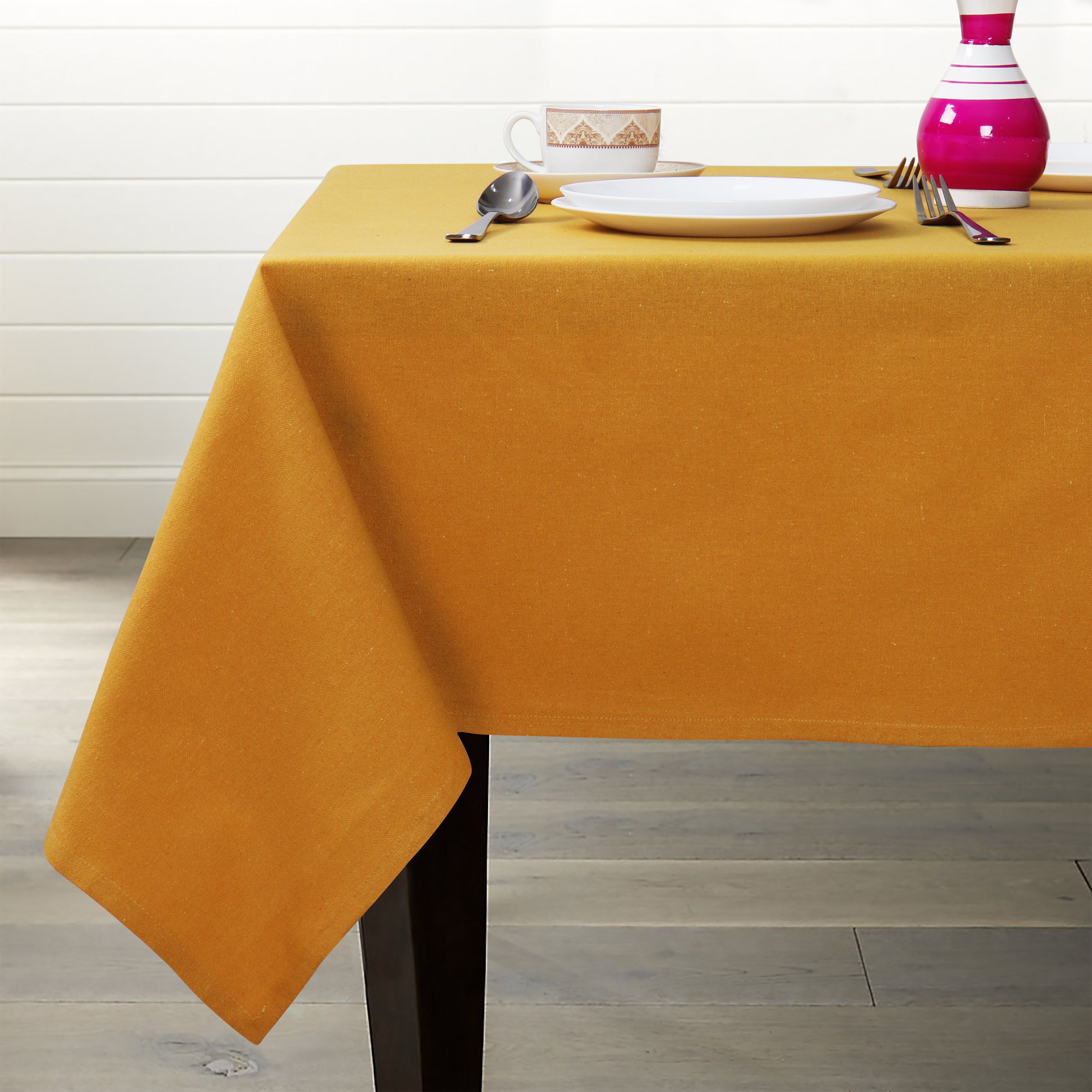 Cotton Solid Yellow 8 Seater Table Cloths