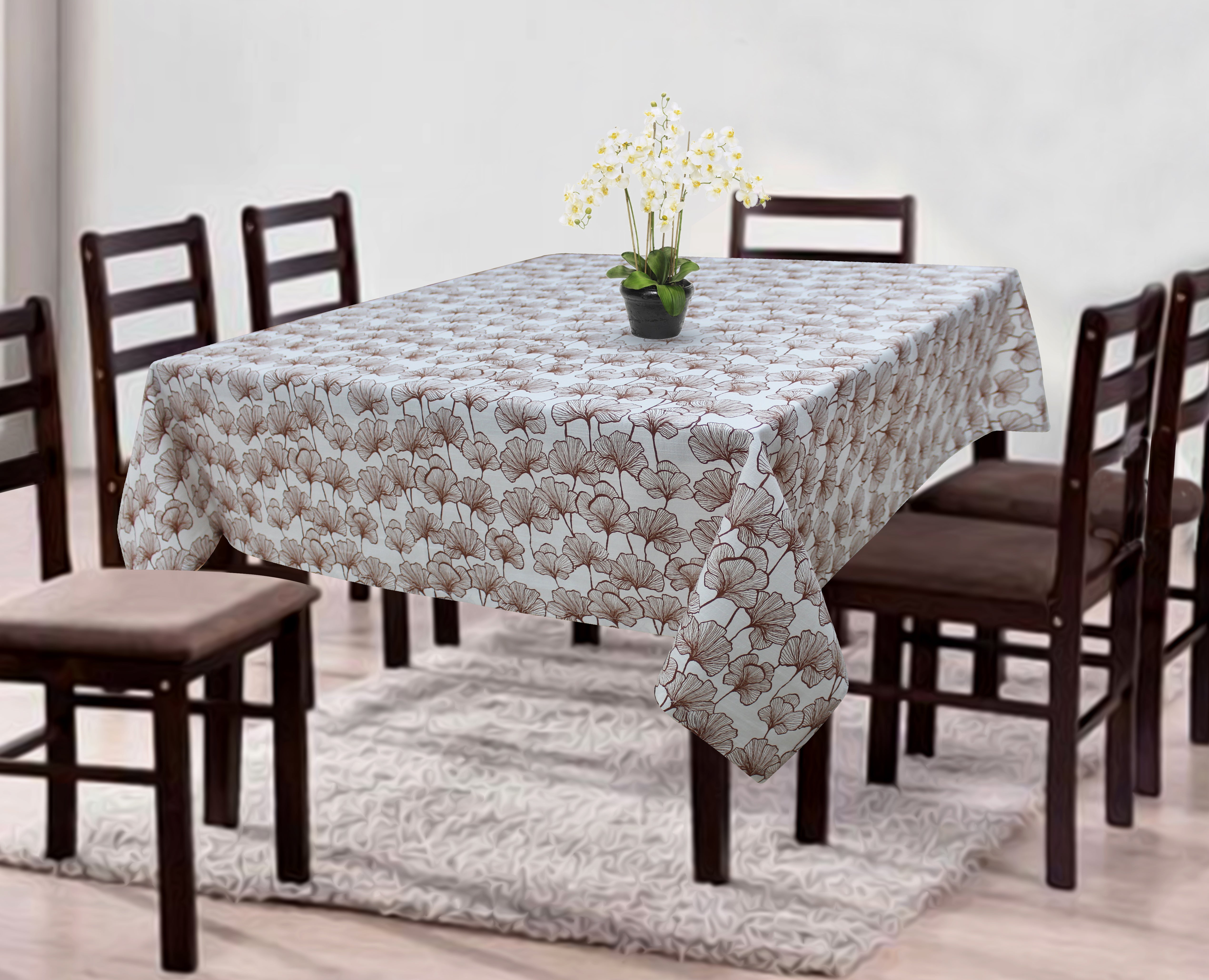 Cotton Single Leaf Brown 8 Seater Table Cloths