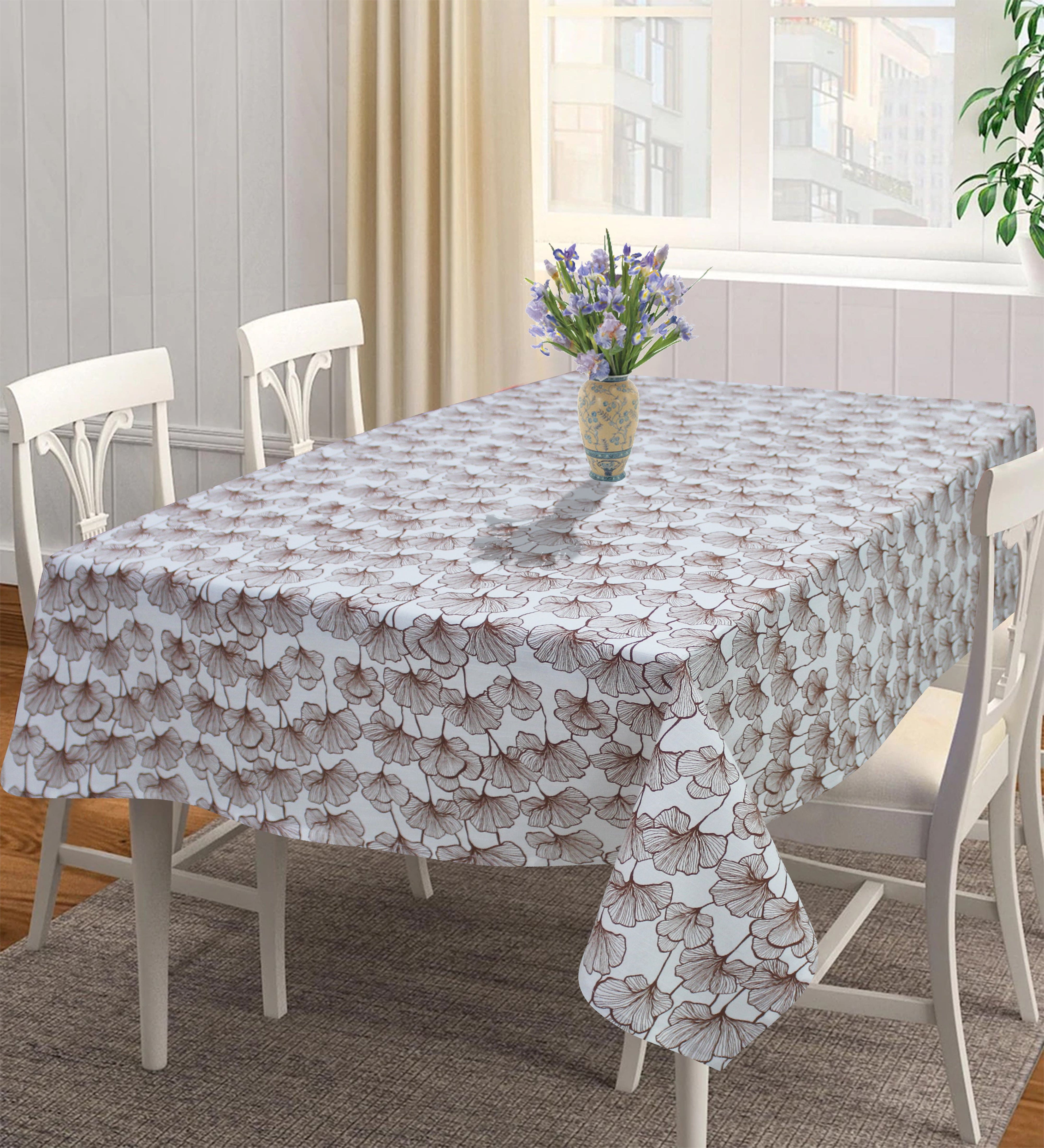Cotton Single Leaf Brown 6 Seater Table Cloths