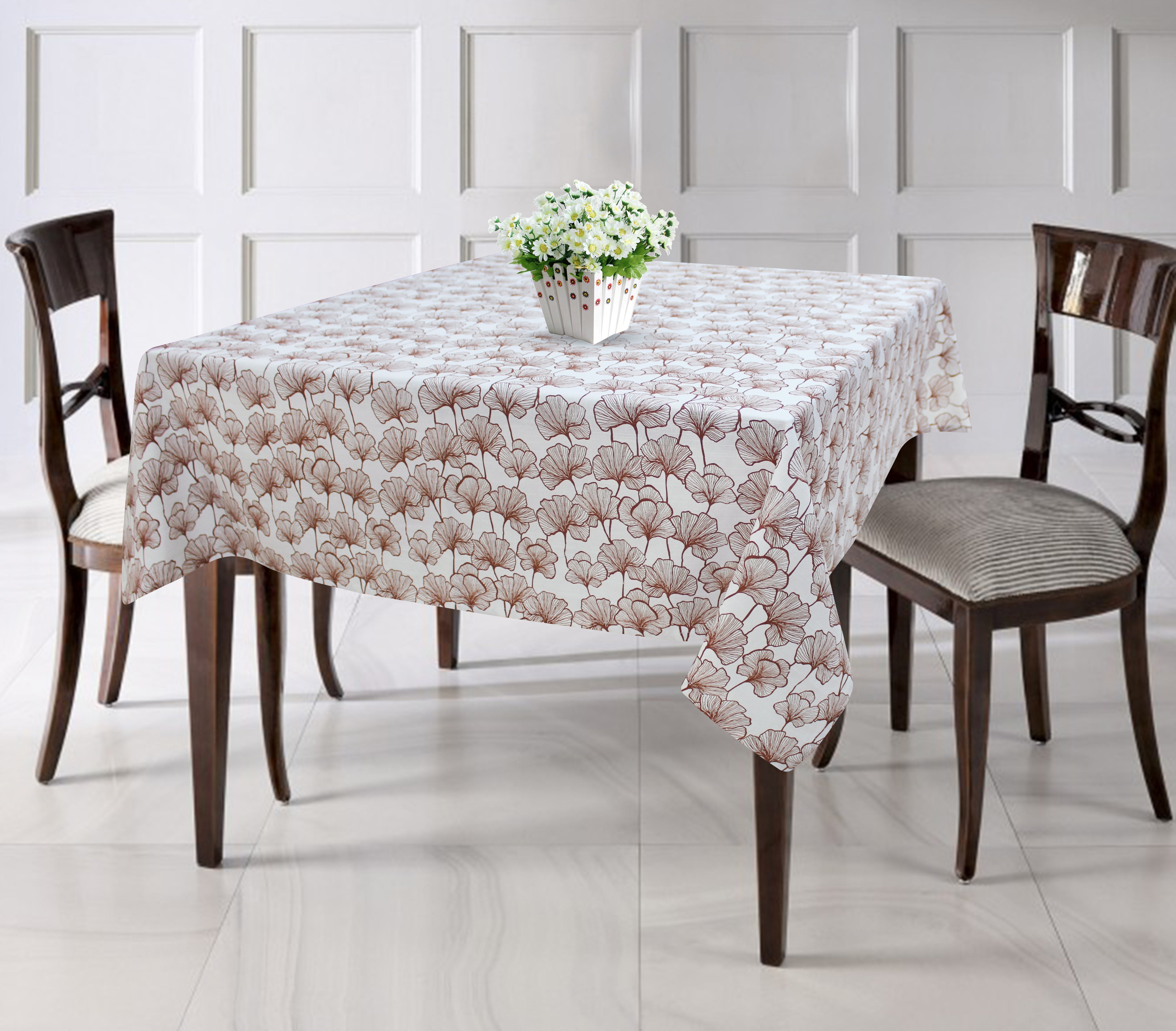 Cotton Single Leaf Brown 8 Seater Table Cloths