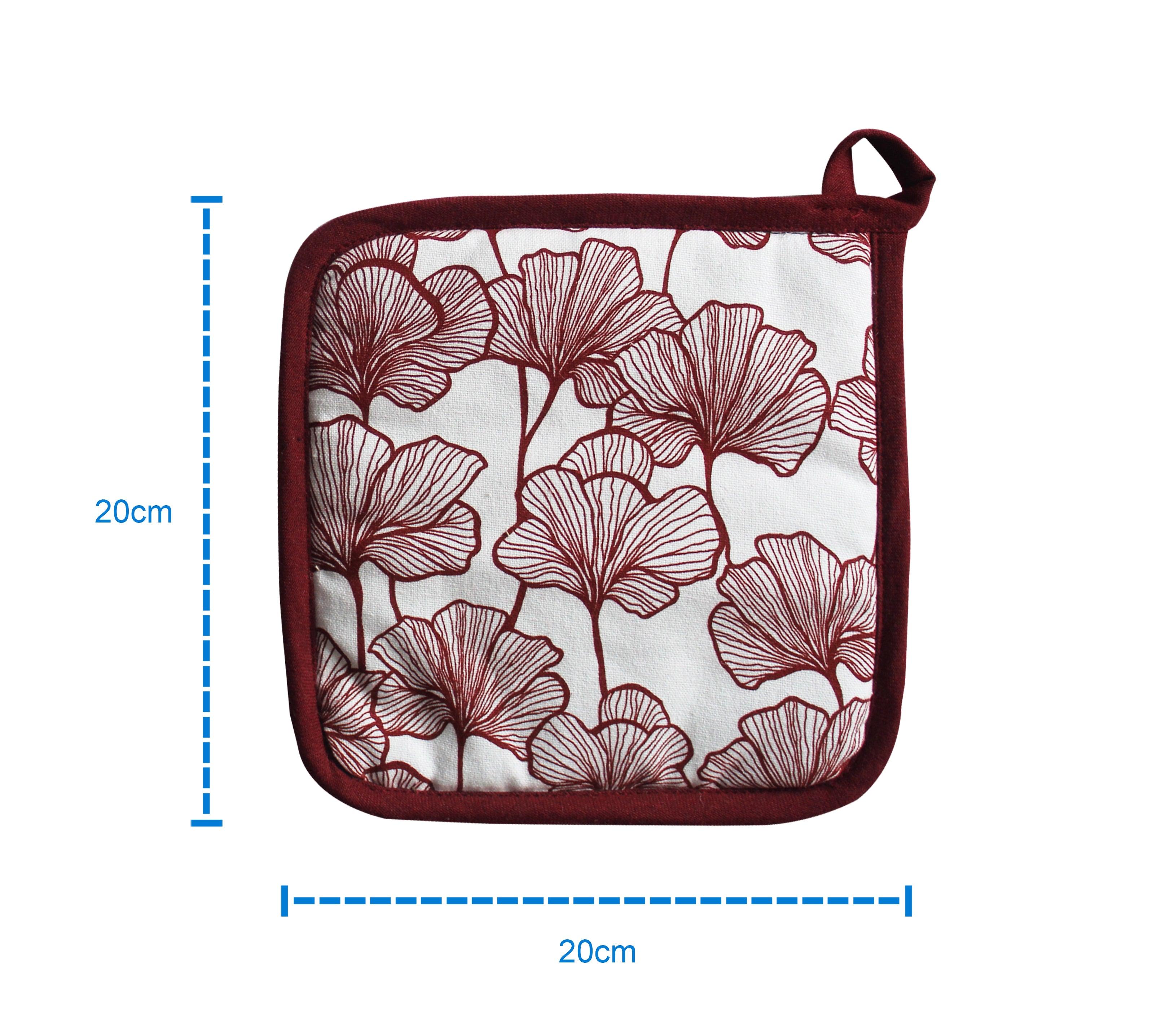 Cotton Single Leaf Maroon Pot Holders Pack Of 3