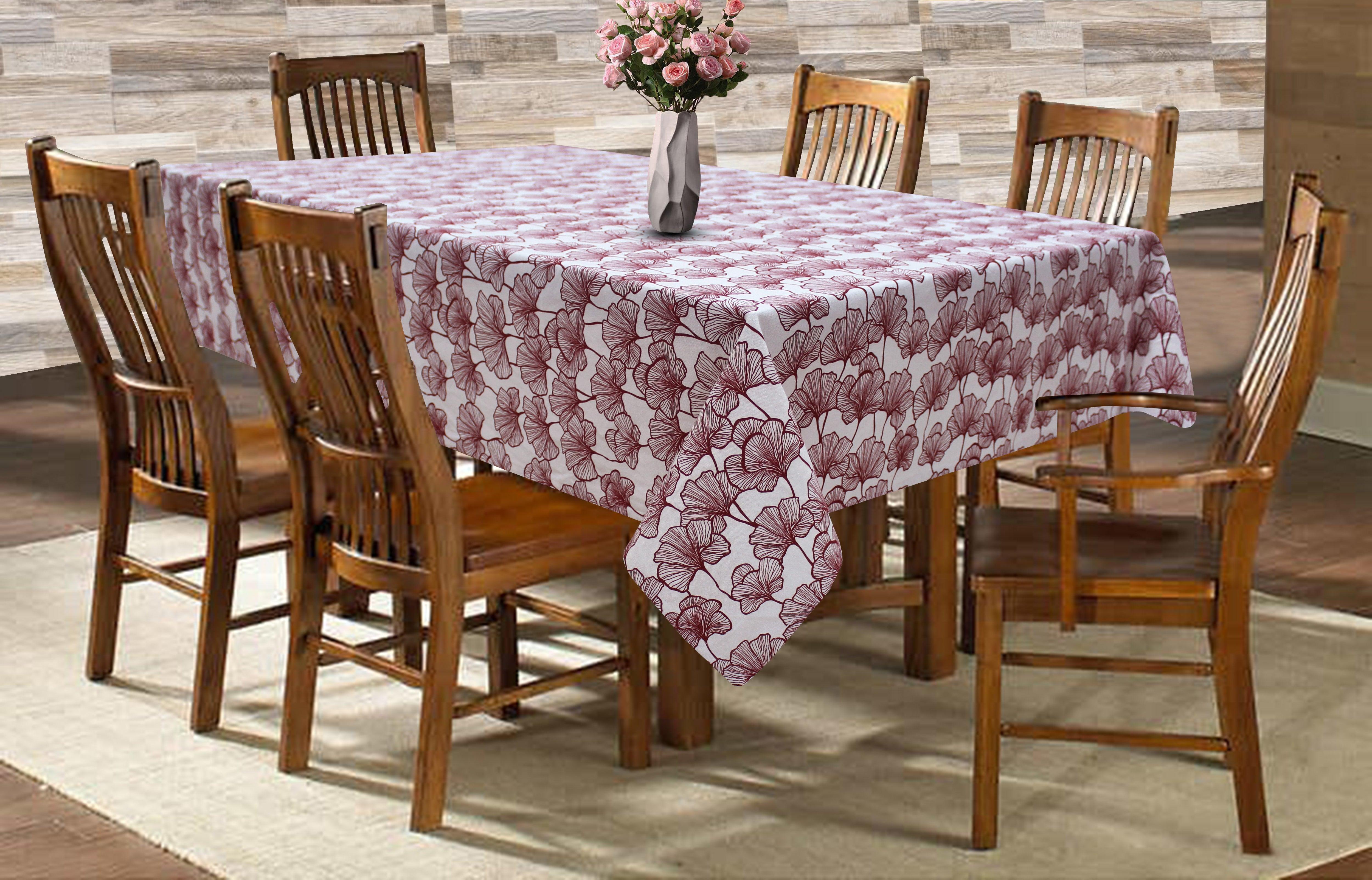 Cotton Single Leaf Maroon 6 Seater Table Cloths