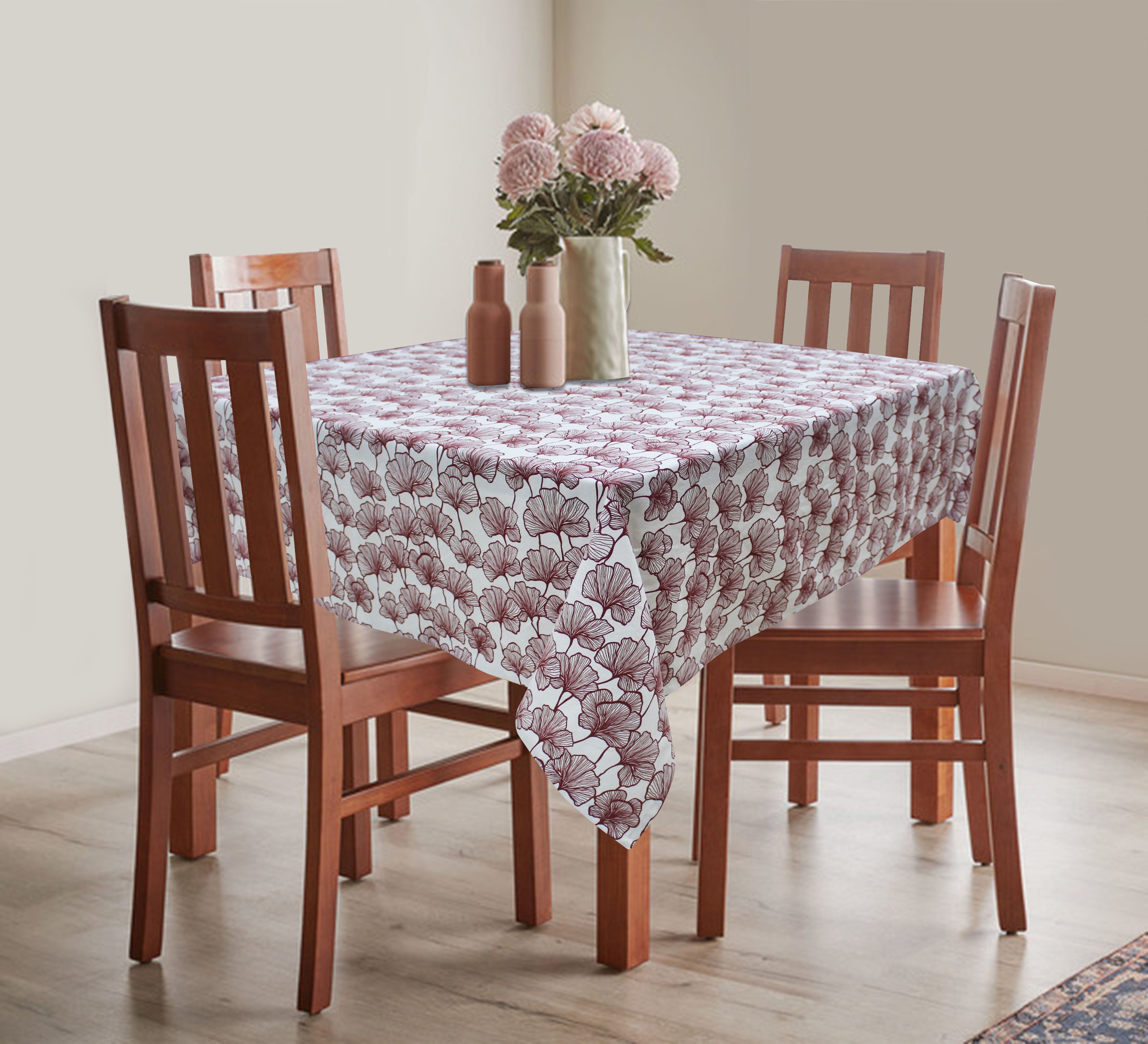 Cotton Single Leaf Maroon 8 Seater Table Cloths