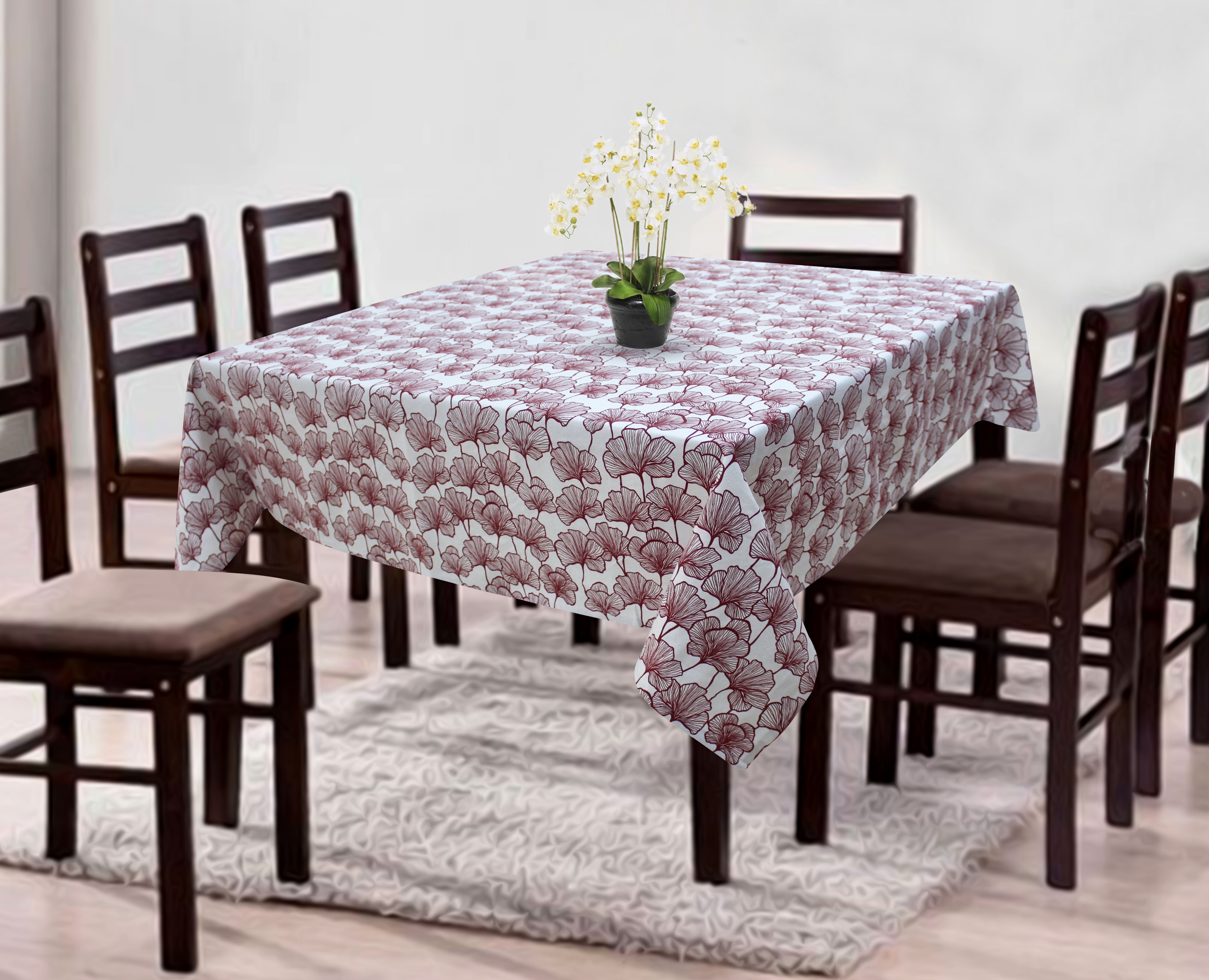 Cotton Single Leaf Maroon 8 Seater Table Cloths