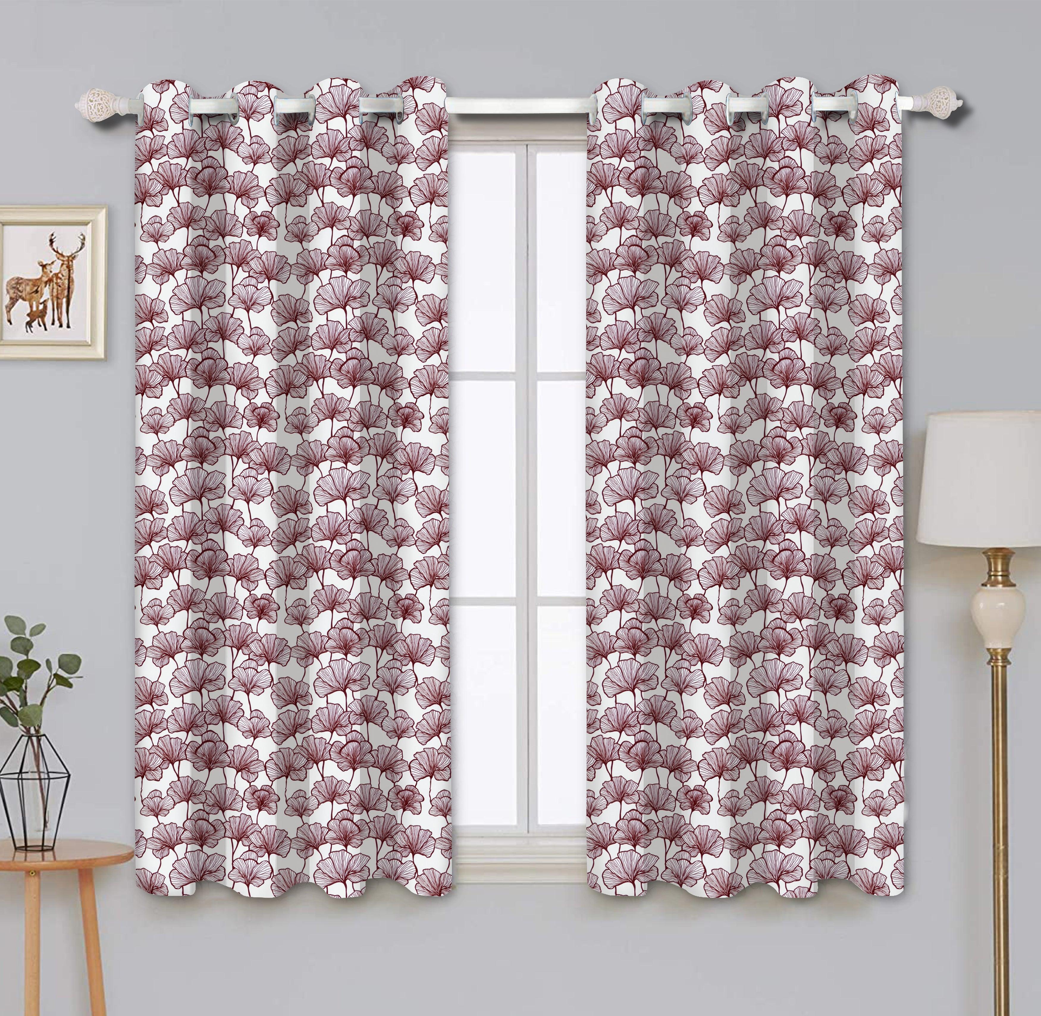 Cotton Single Leaf Maroon 5ft Window Curtains Pack Of 2