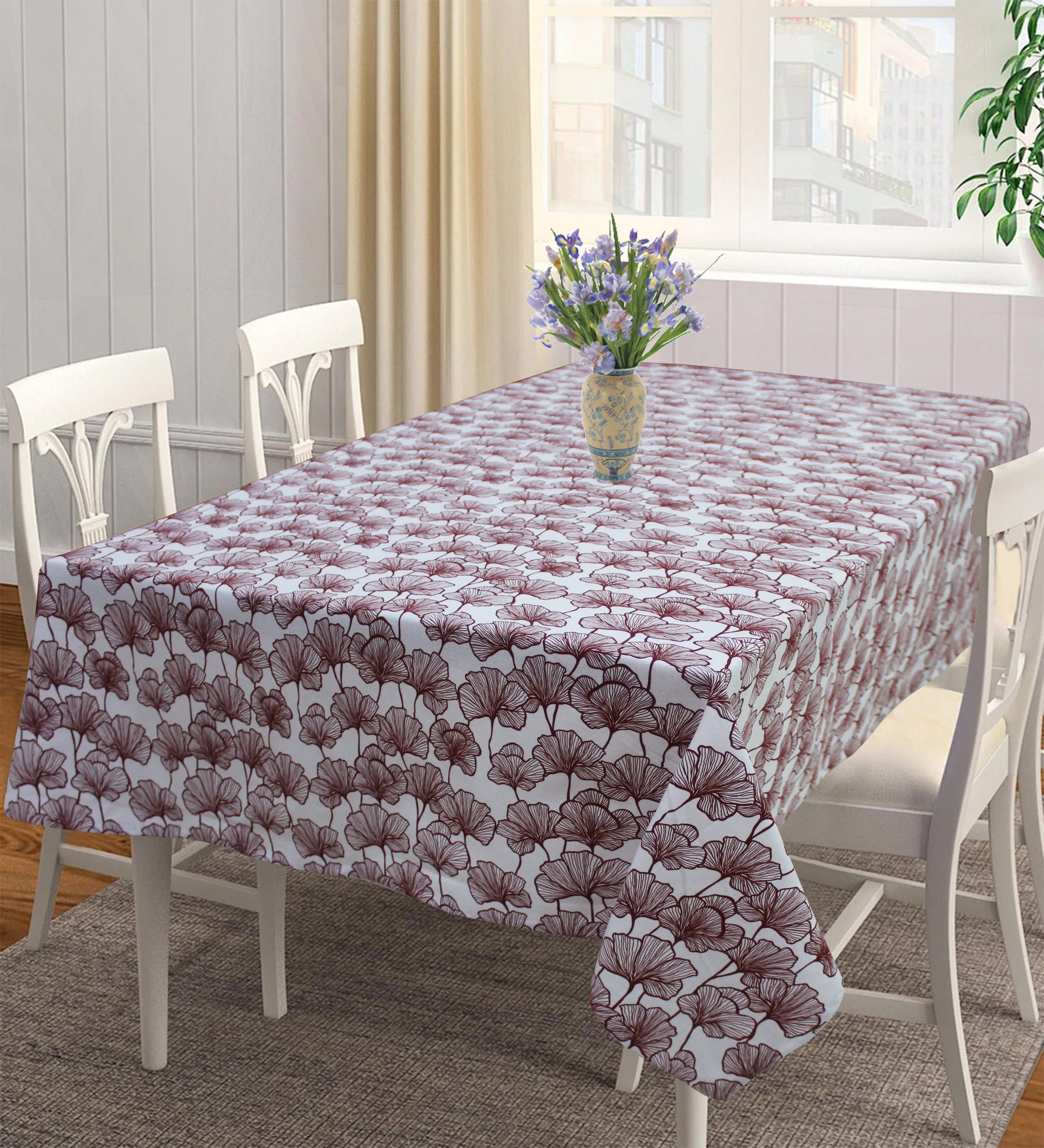Cotton Single Leaf Maroon 6 Seater Table Cloths