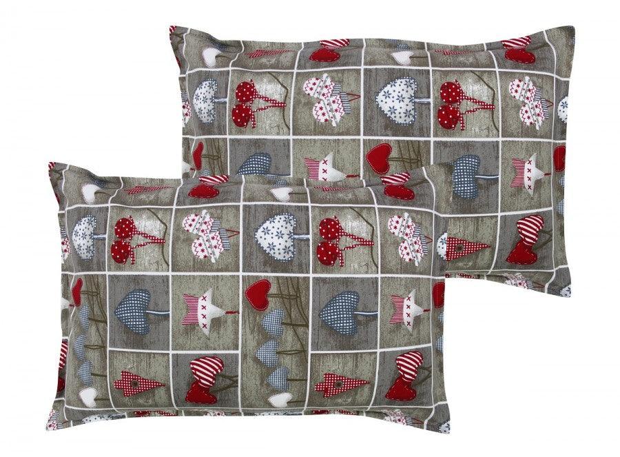 Cotton Xmas Heart Pillow Covers Pack Of 2