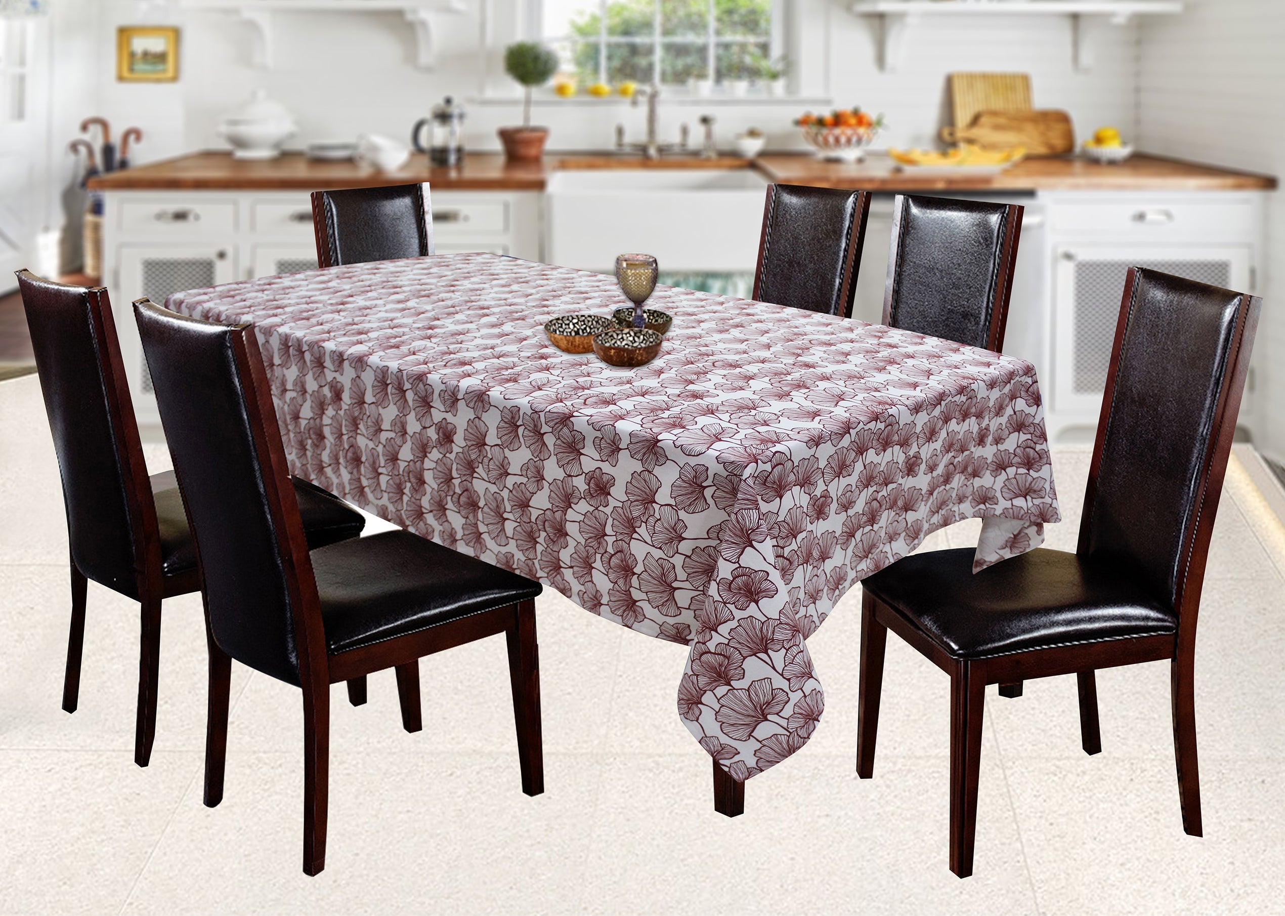 Cotton Single Leaf Maroon 2 Seaters Table Cloths