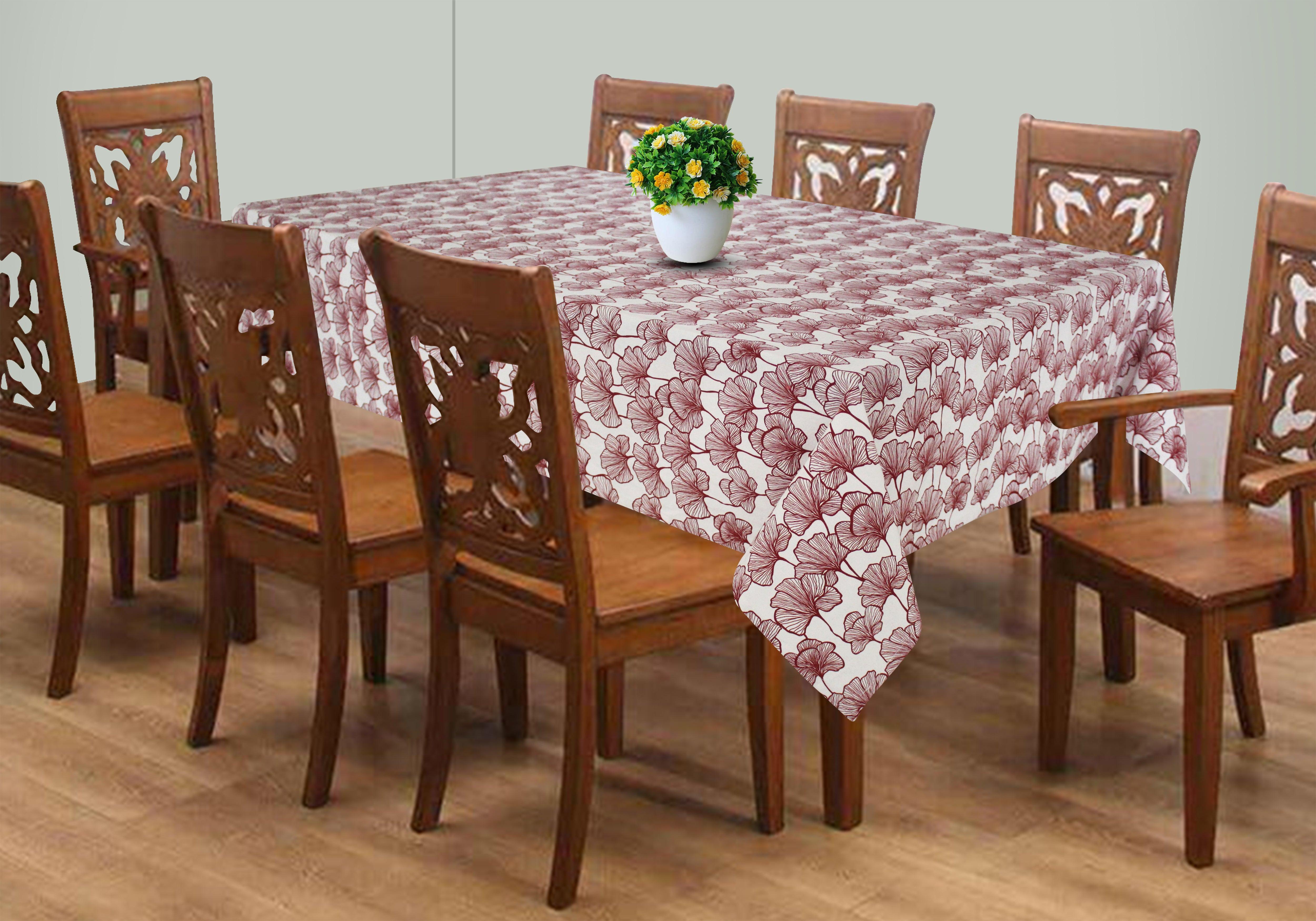 Cotton Single Leaf Maroon 8 Seater Table Cloths