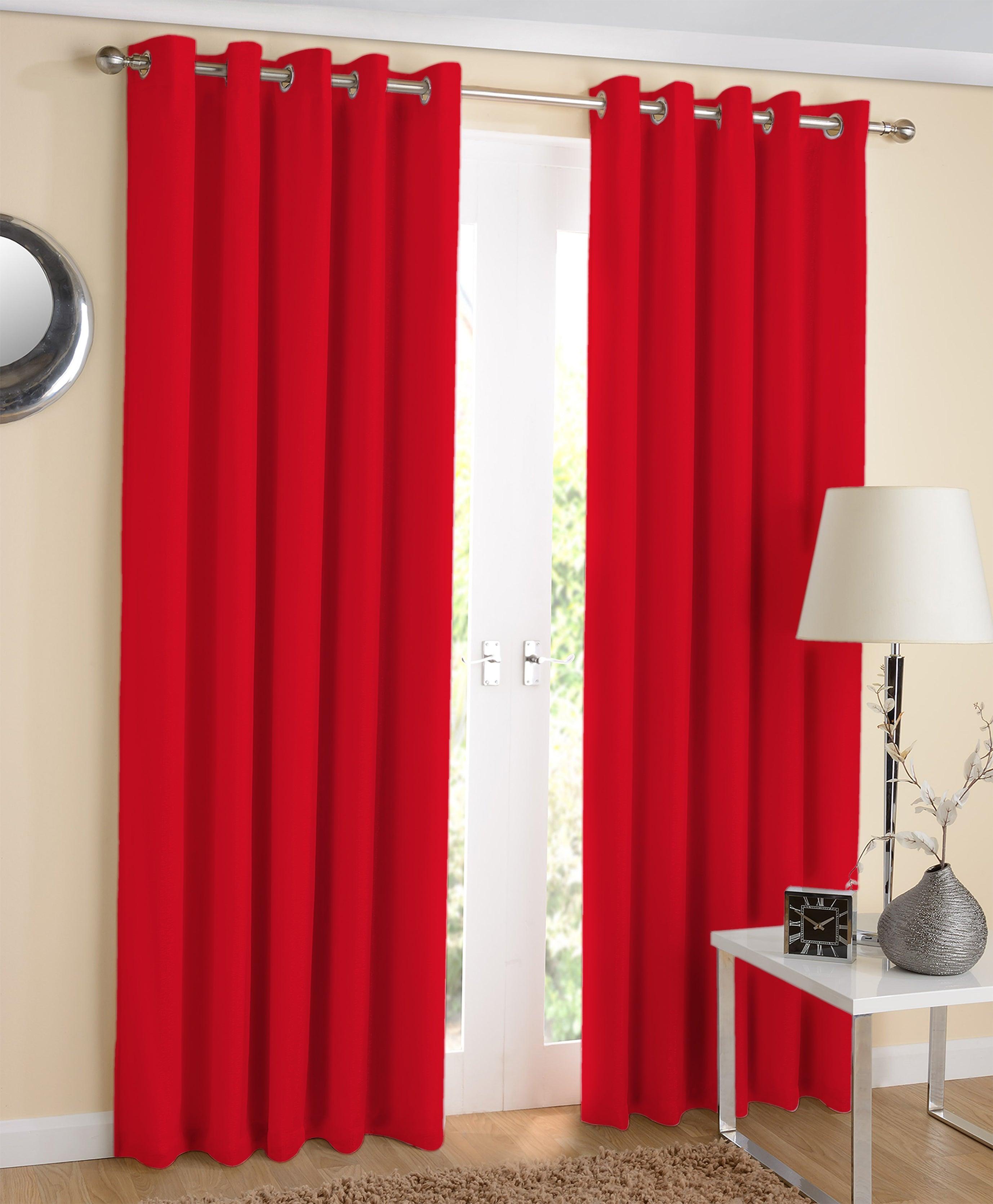 Cotton Solid Red Long 9ft Door Curtains Pack Of 2