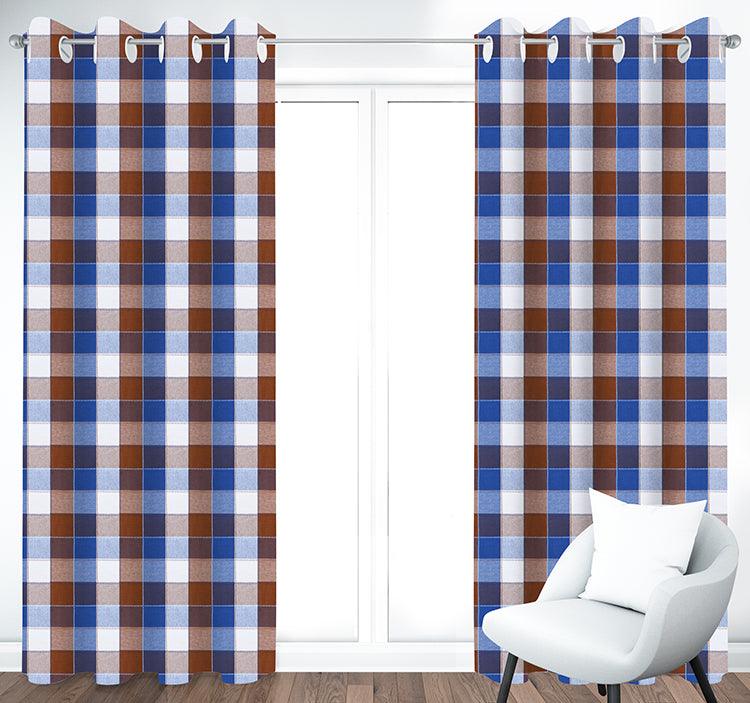 Cotton Dobby Blue 9ft Long Door Curtains Pack Of 2