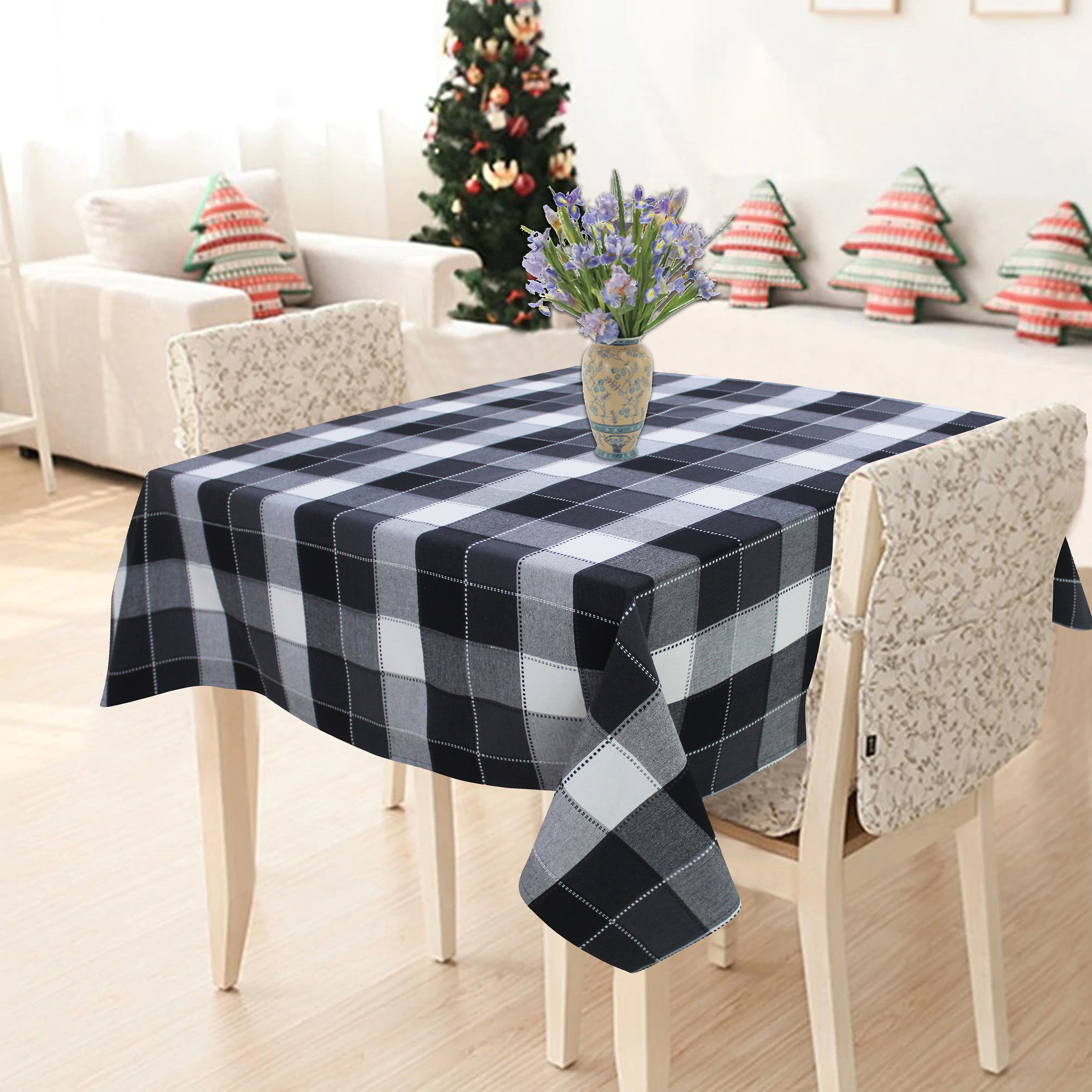 Cotton Dobby Black 6 Seater Table Cloths