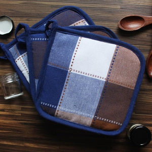 Cotton Dobby Blue Pot Holders Pack Of 3 freeshipping - Airwill