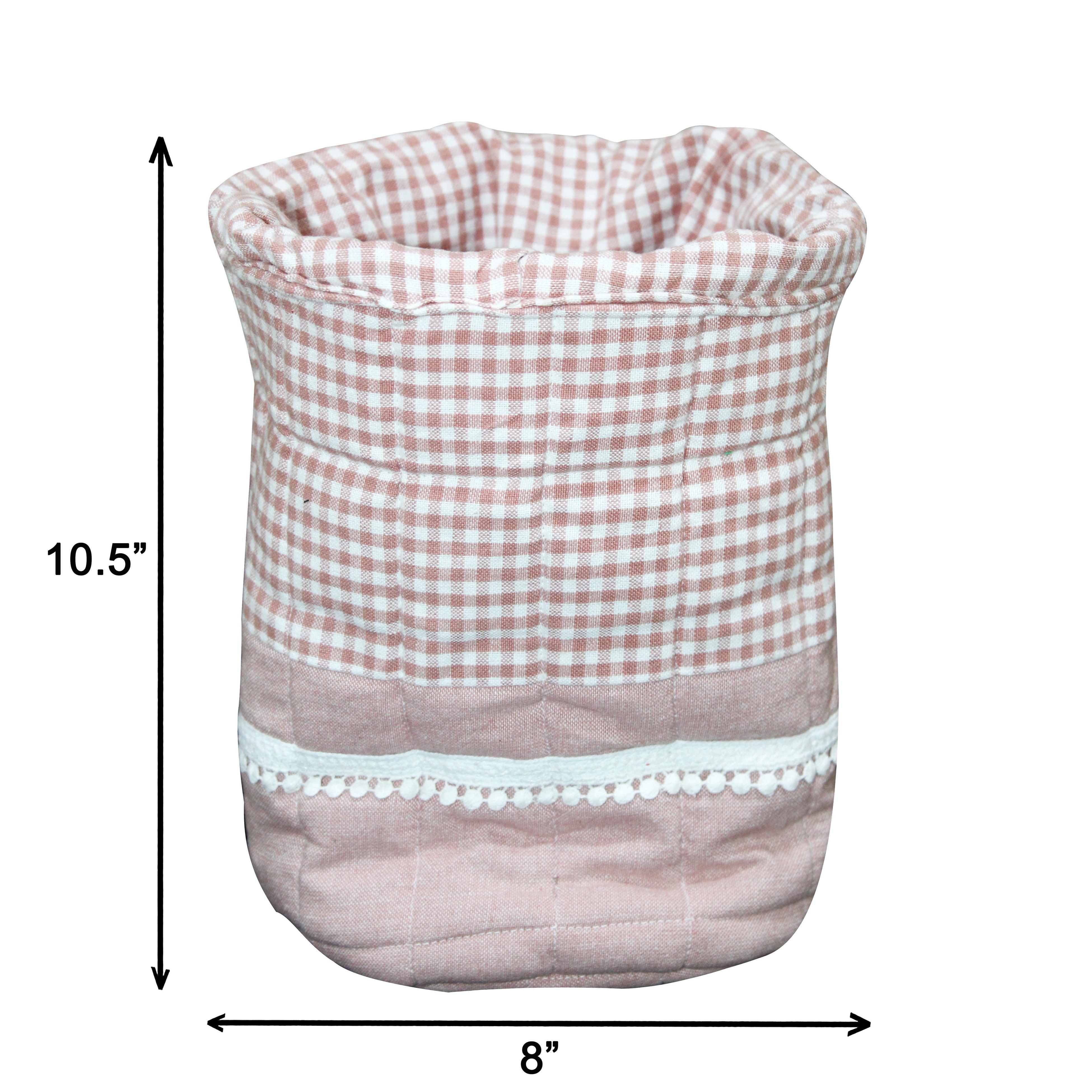 Cotton Check Design Pink Fruit Basket