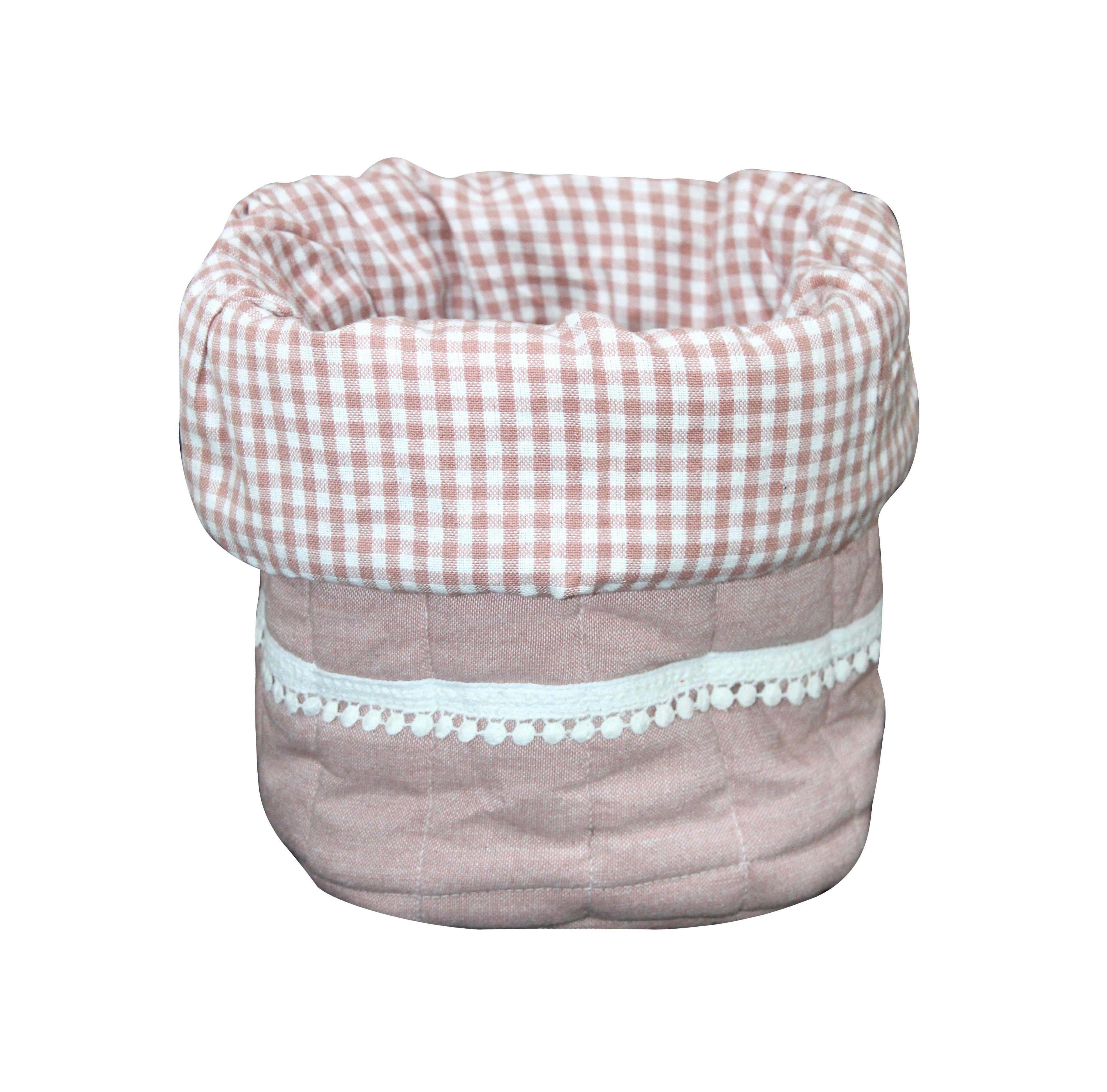 Cotton Check Design Pink Fruit Basket