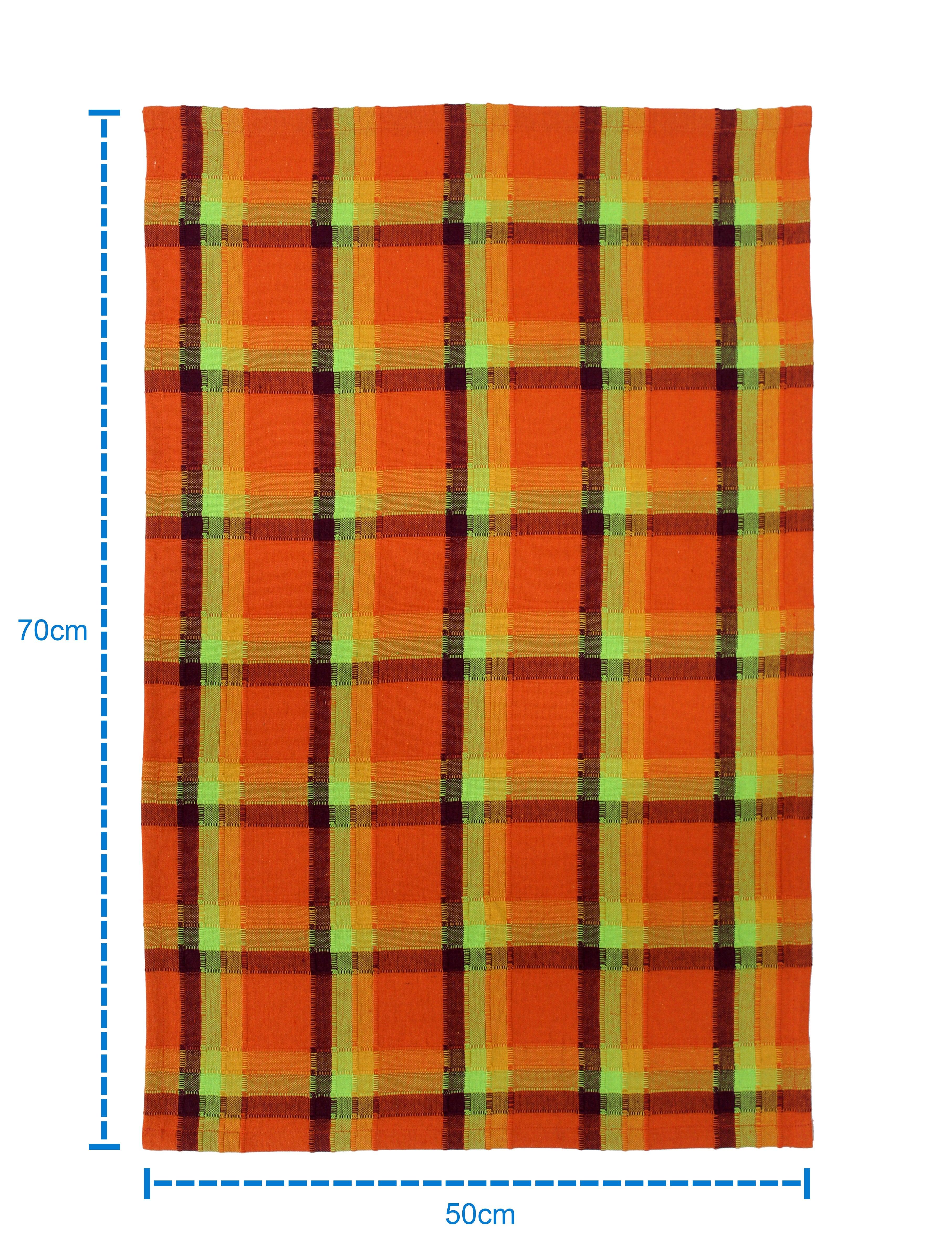 Cotton Iran Check Orange Kitchen Towels Pack Of 4