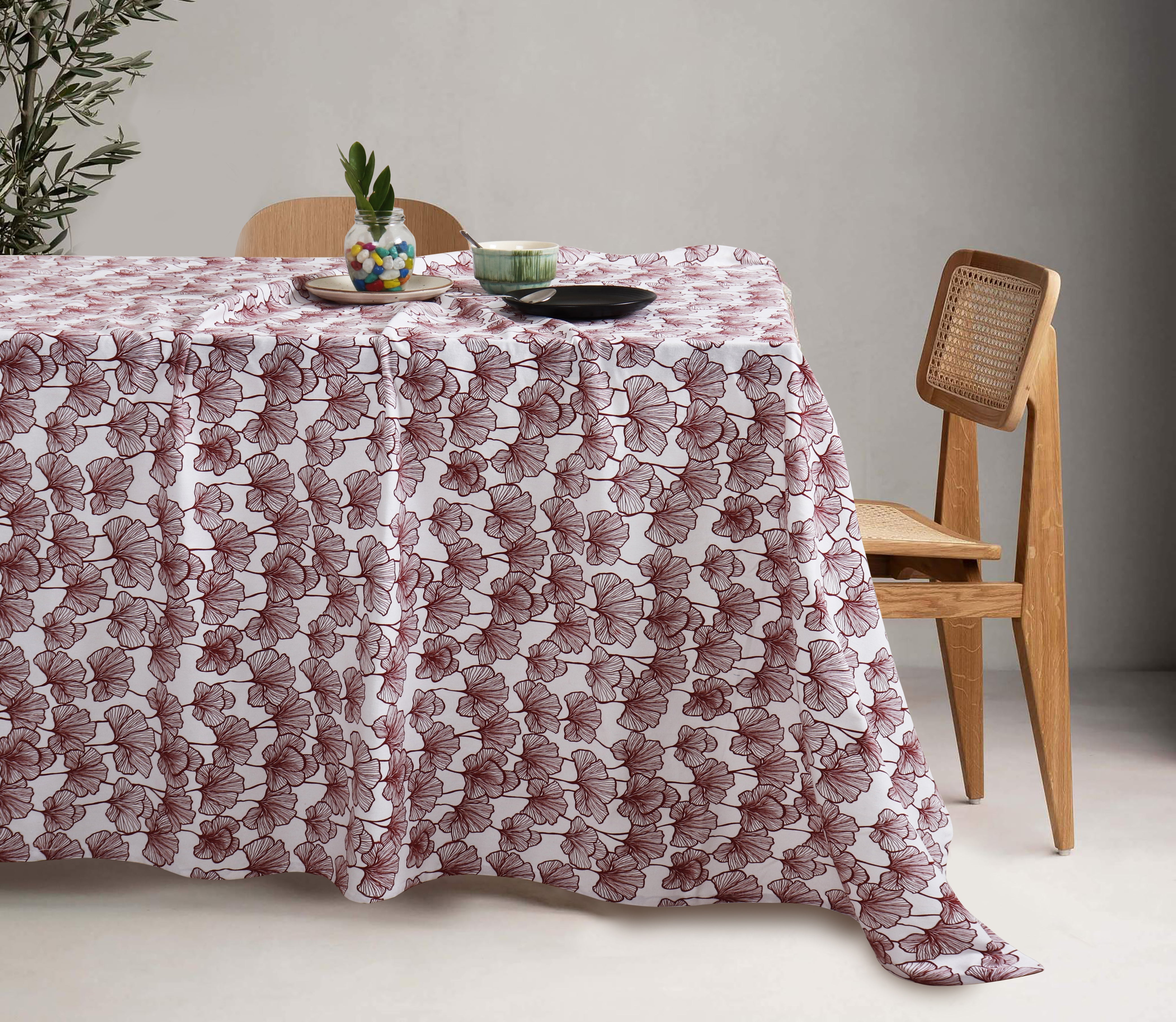 Cotton Single Leaf Maroon 8 Seater Table Cloths