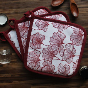 Cotton Single Leaf Maroon Pot Holders Pack Of 3 freeshipping - Airwill