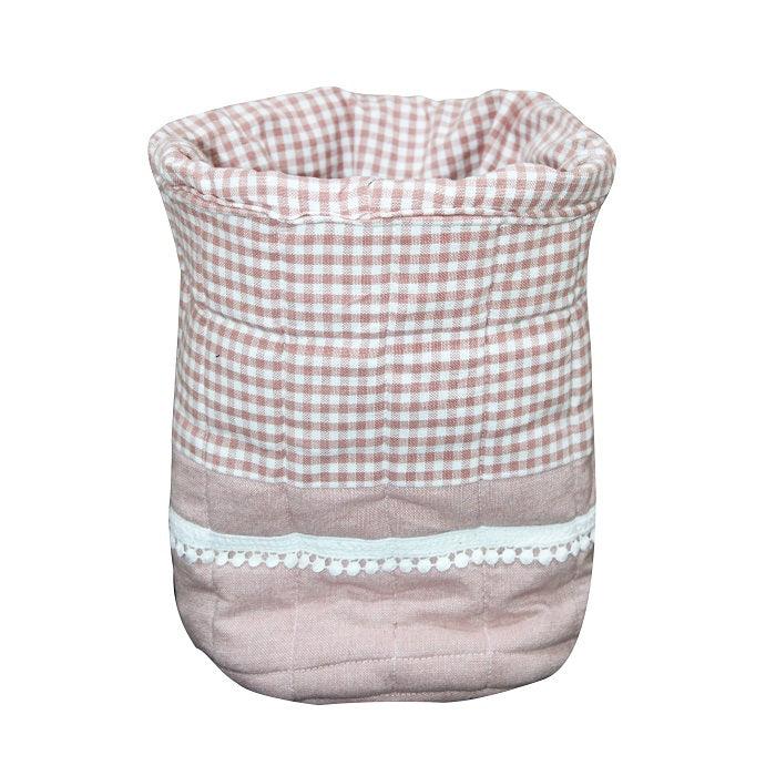 Cotton Check Design Pink Fruit Basket