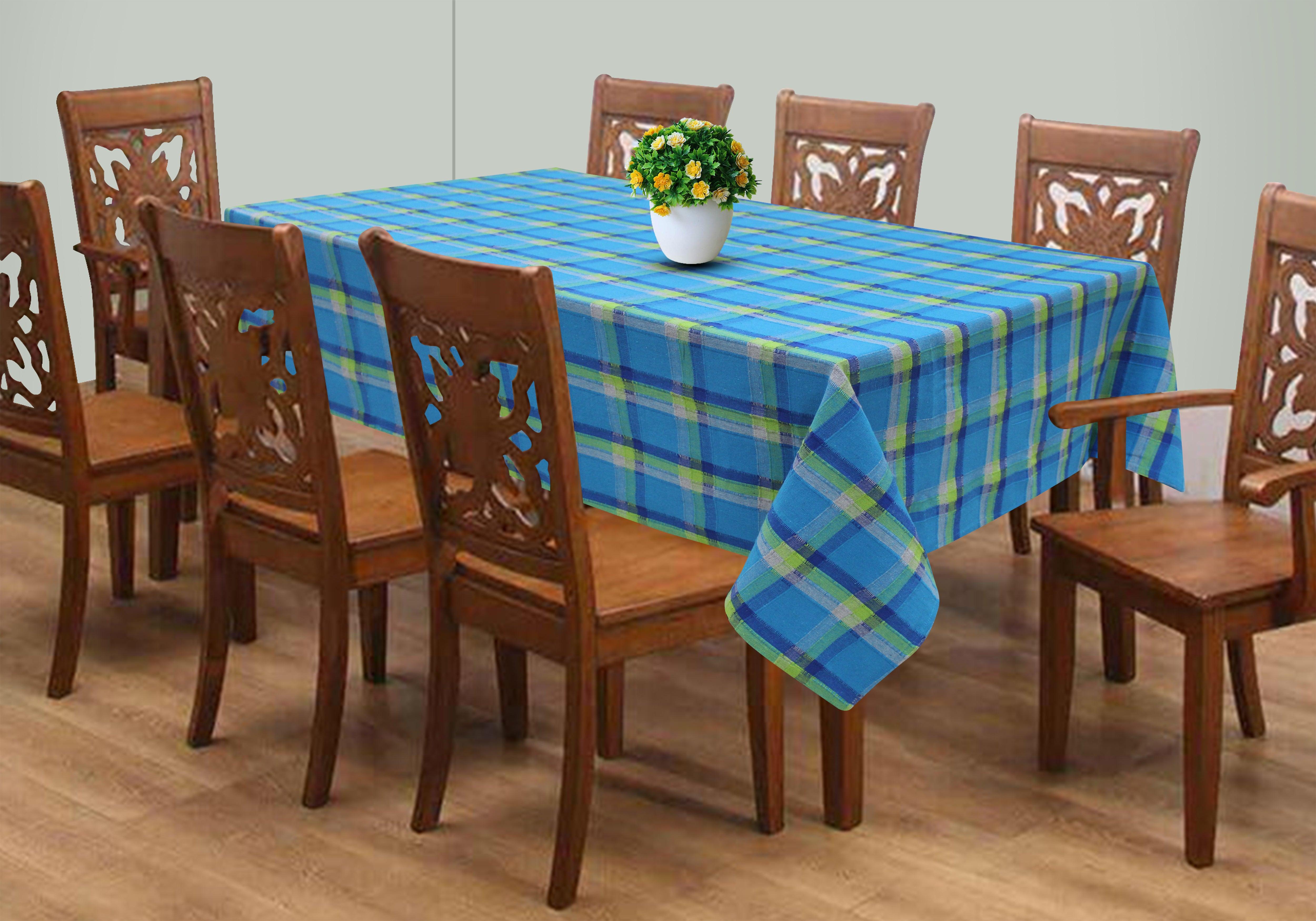 Cotton Iran Check Blue 8 Seater Table Cloths